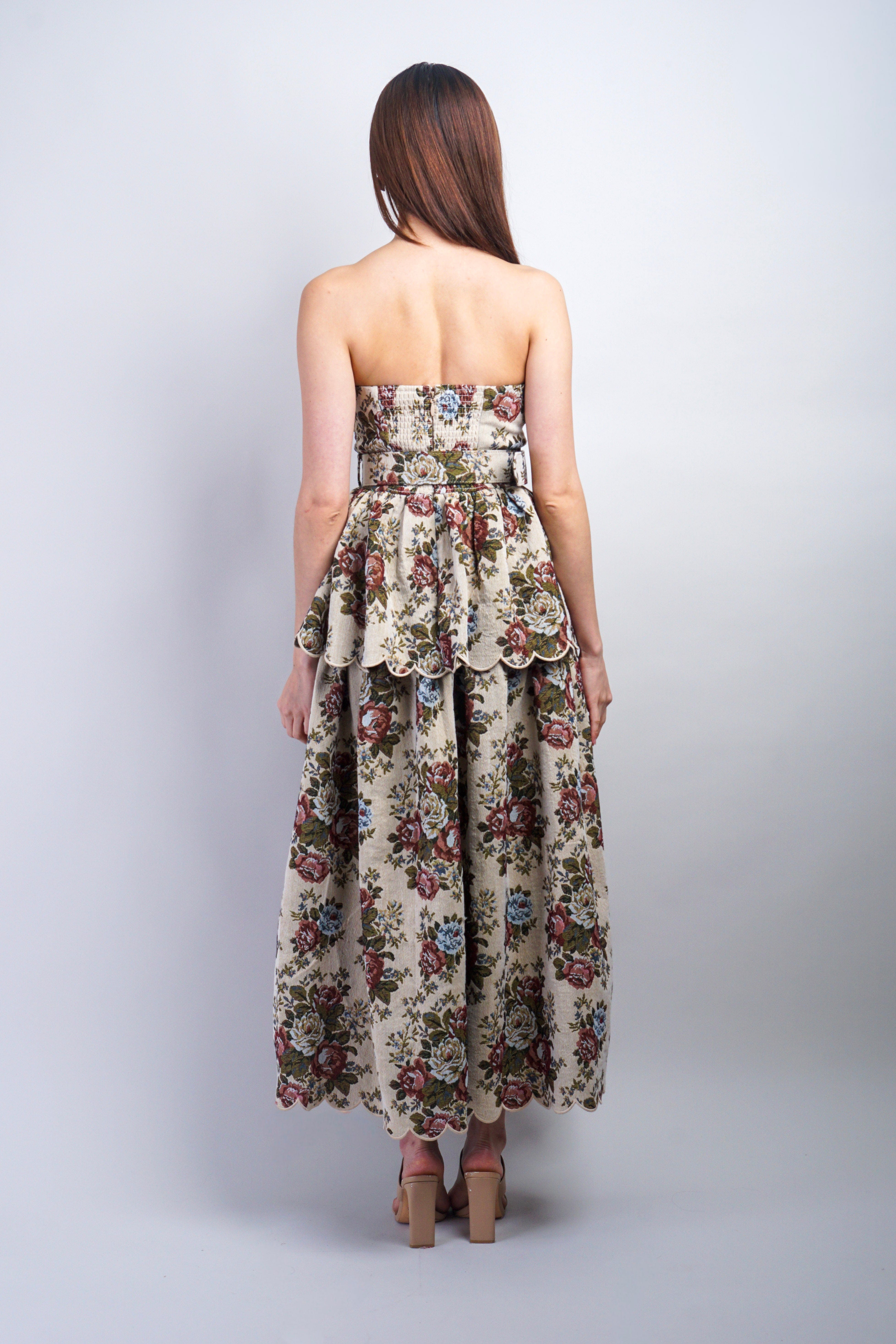 Private Label DRESSES Taupe Floral Jacquard Belted Midi Dress