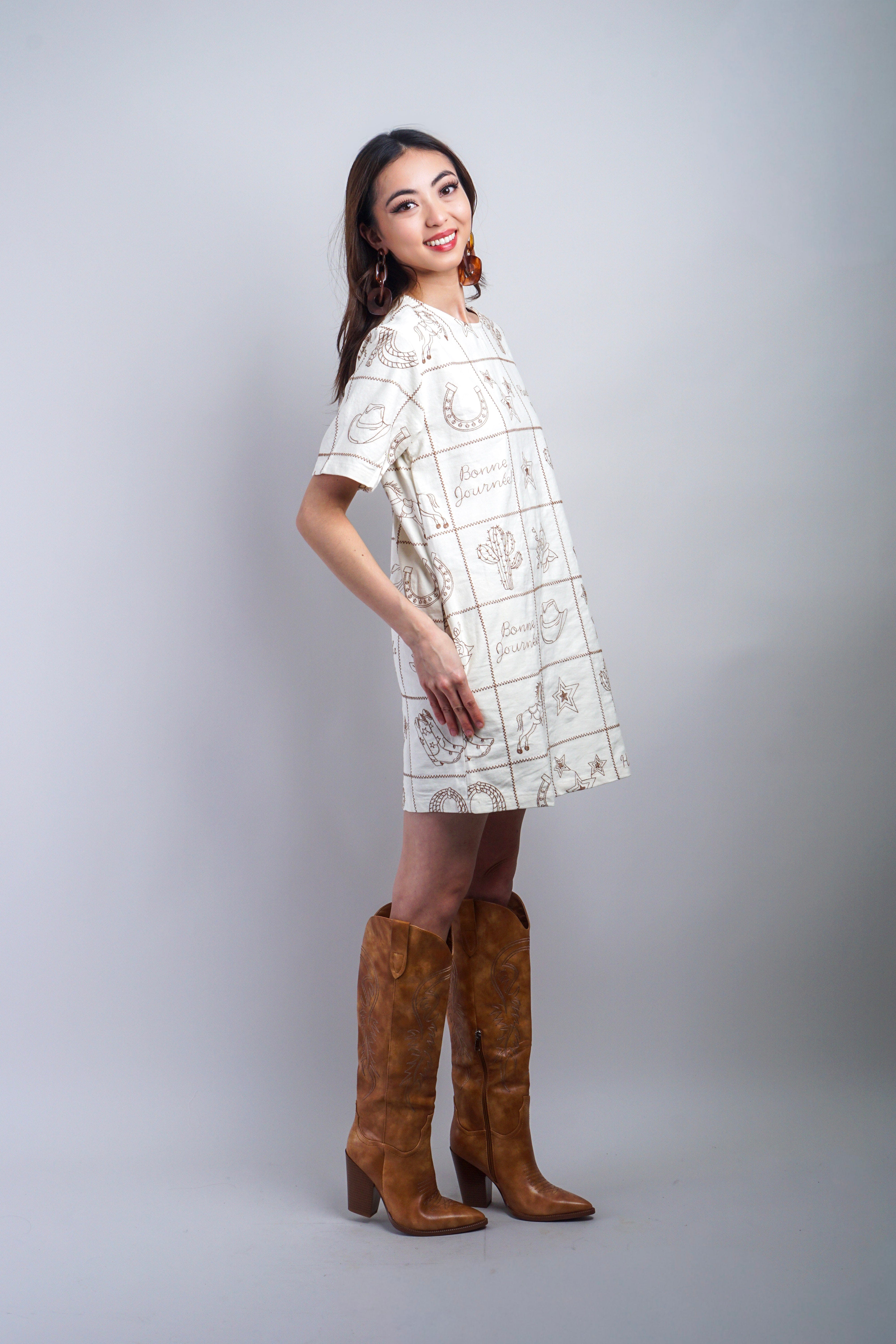 Private Label DRESSES Taupe Western Embroidered Mini Dress