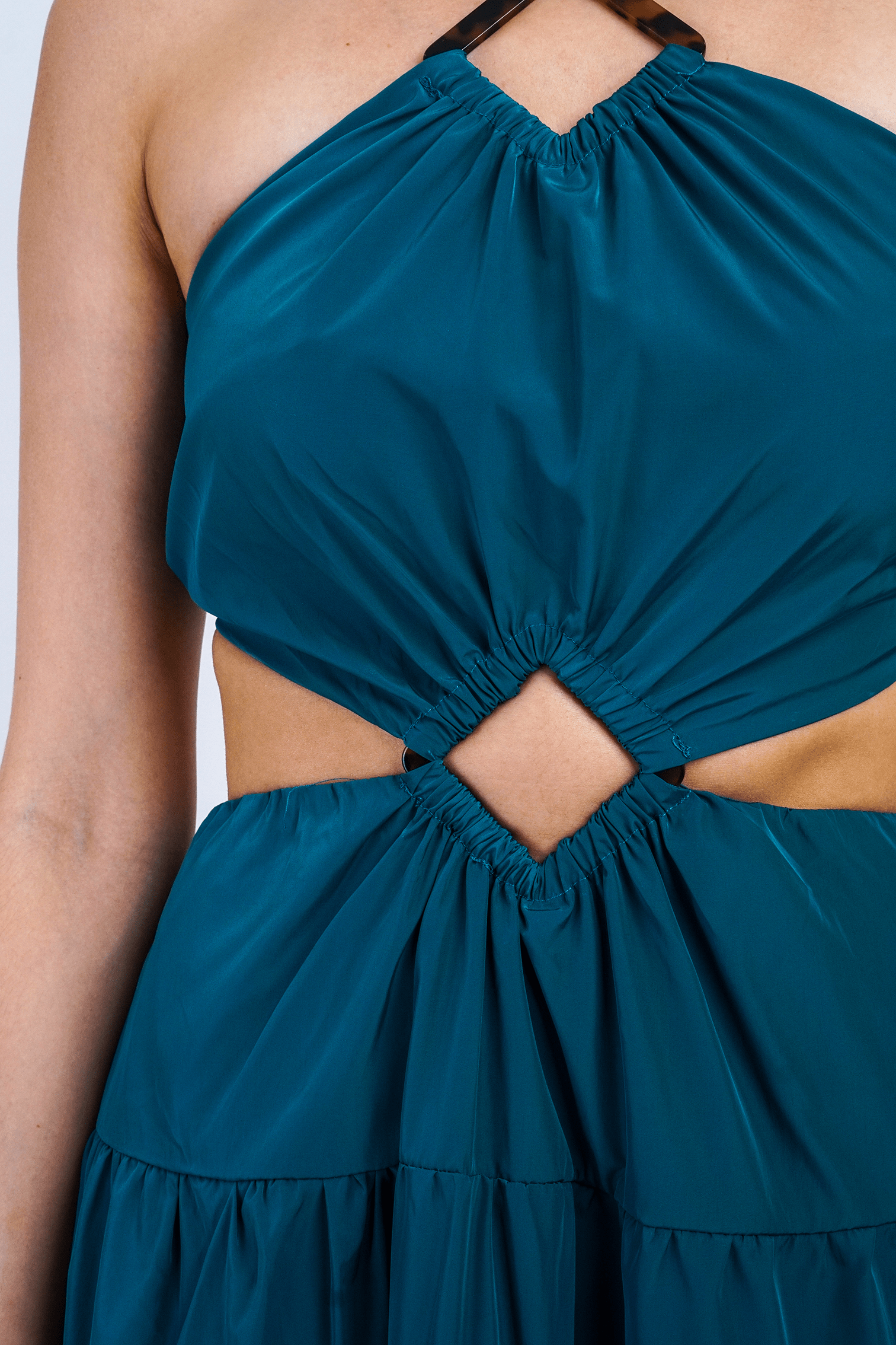 DCD DRESSES Teal Diamond Halter Cut Out Maxi