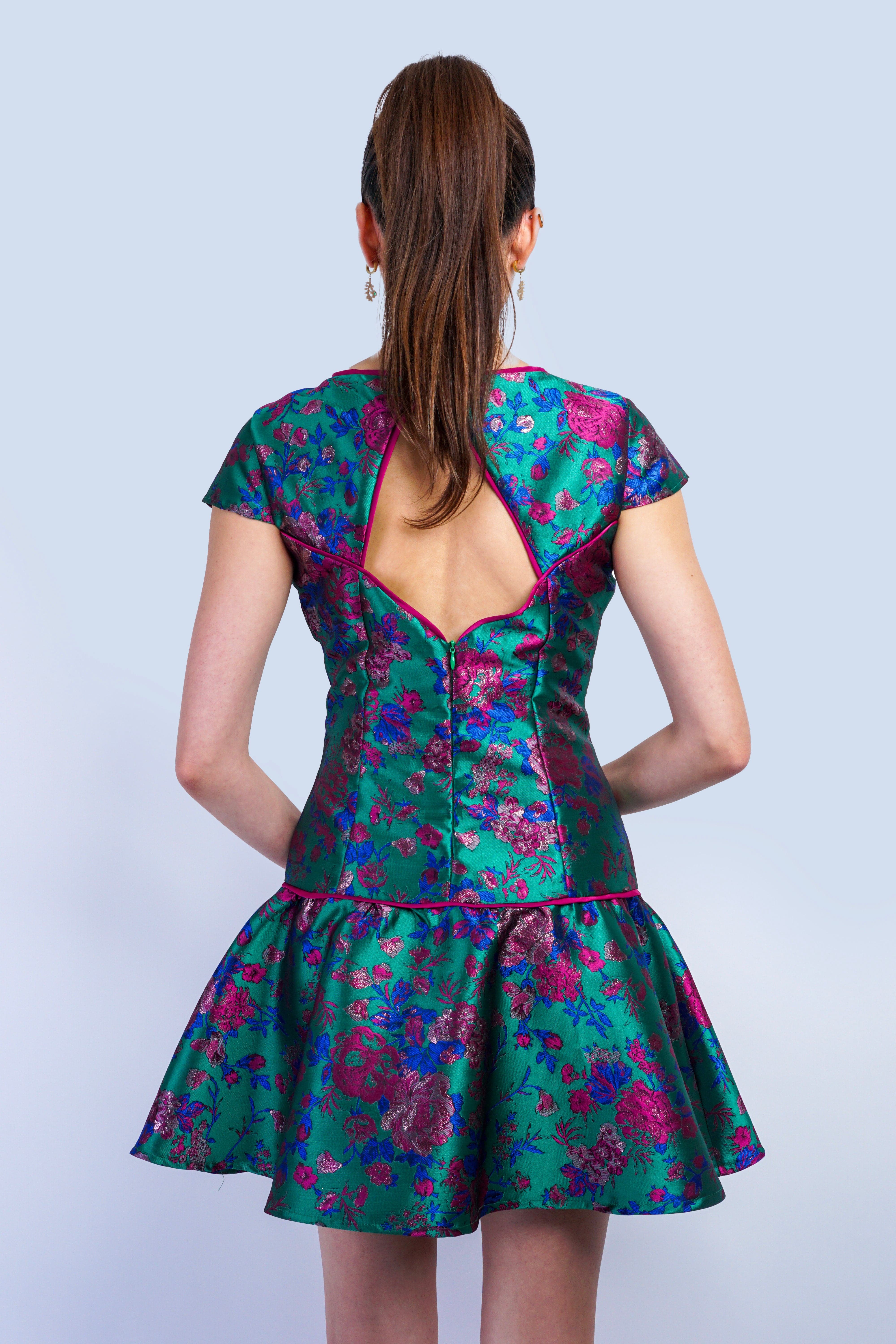 Private Label DRESSES Teal Floral V-Neck A line Drop Waist Dress