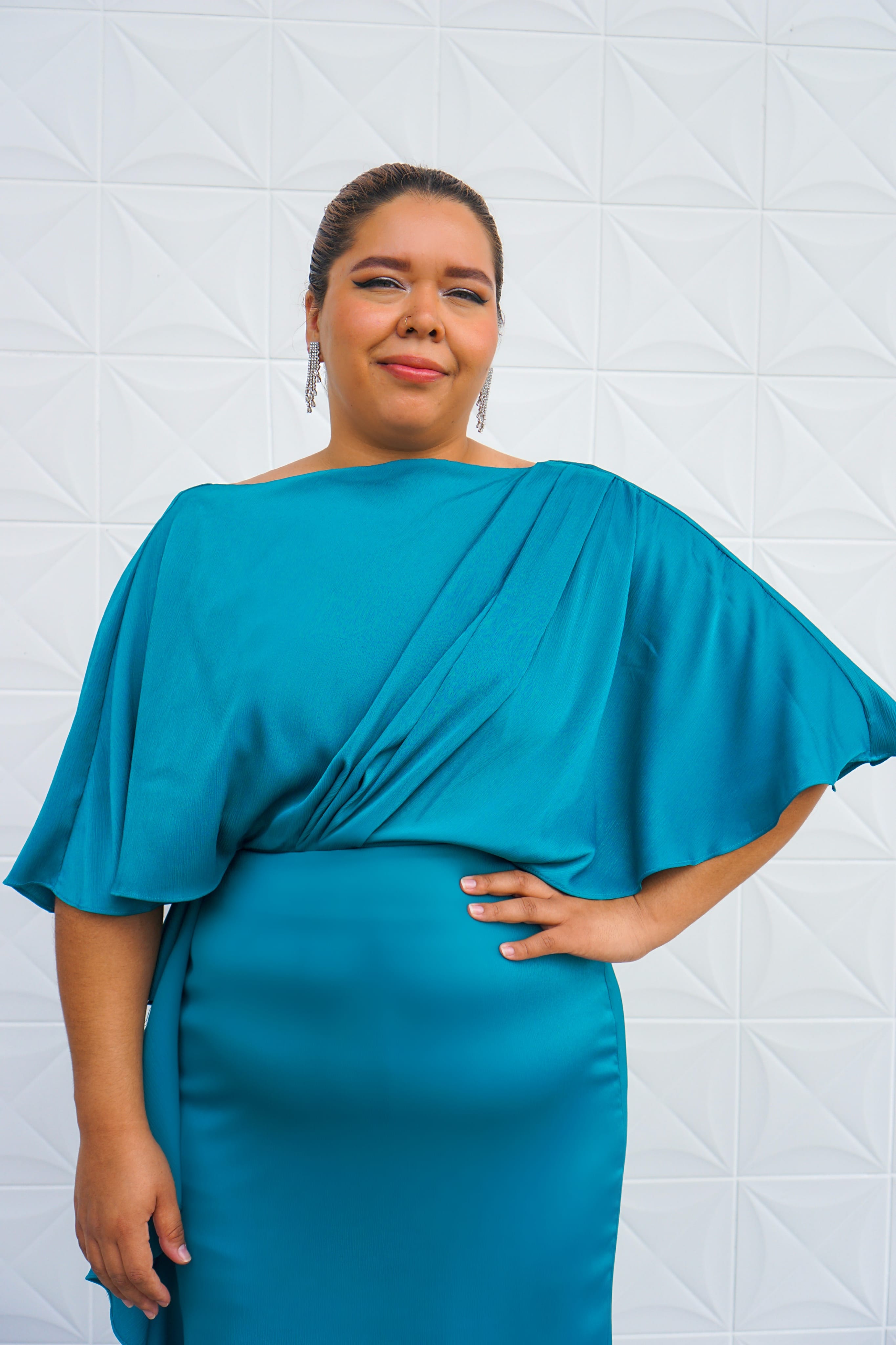 Private Label DRESSES Teal Plus Gown With Sleeve