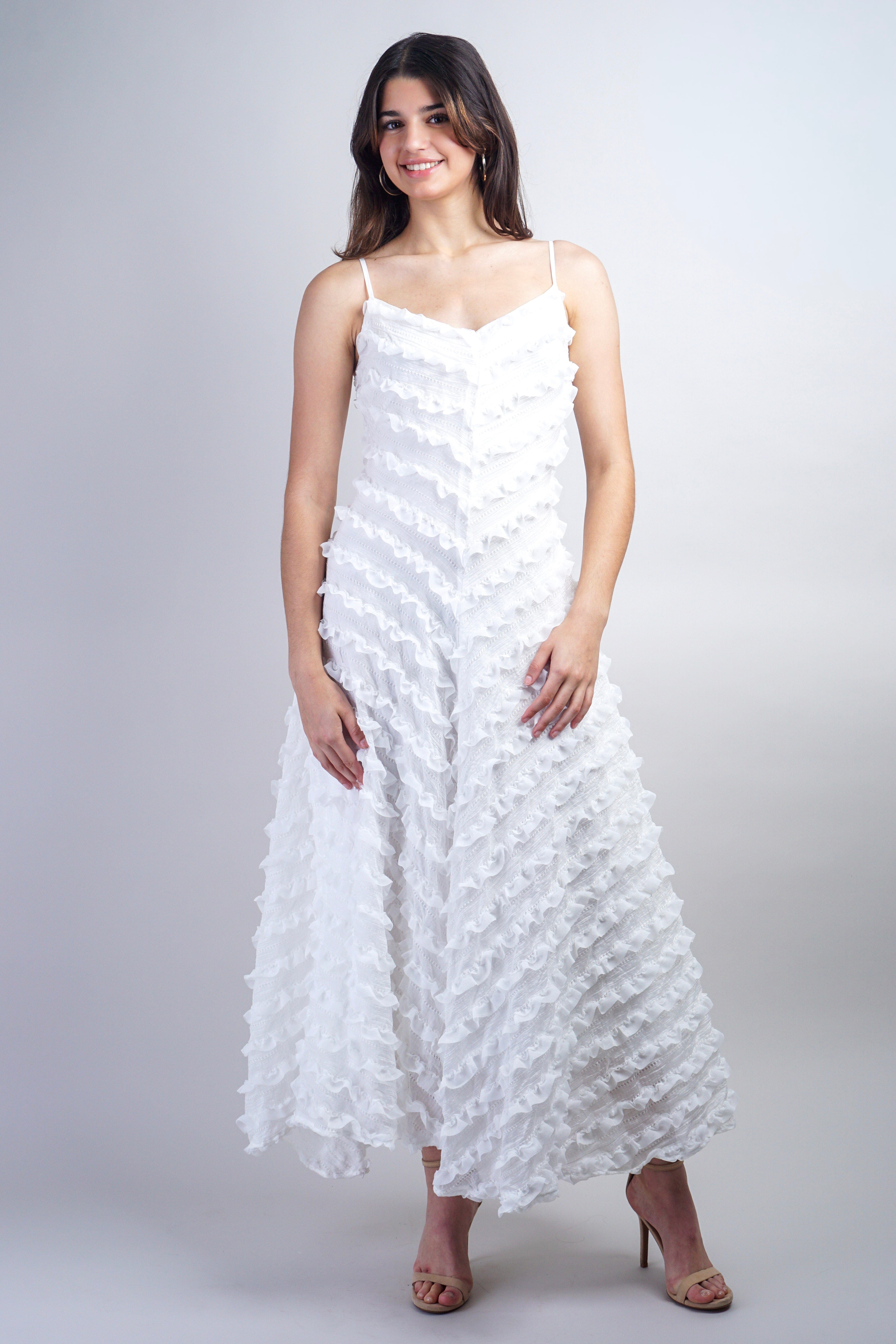 Private Label DRESSES White Ruffle Fit And Flare Midi Dress