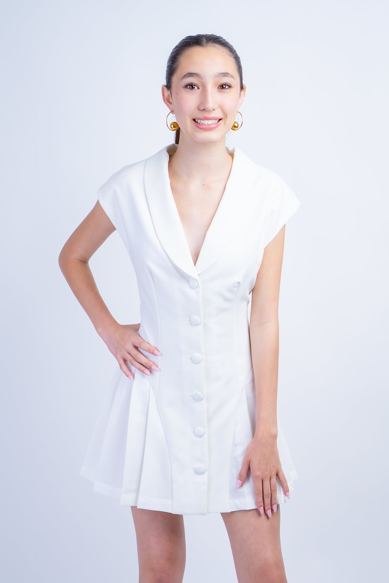 DCD DRESSES White Side Pleated Blazer Dress