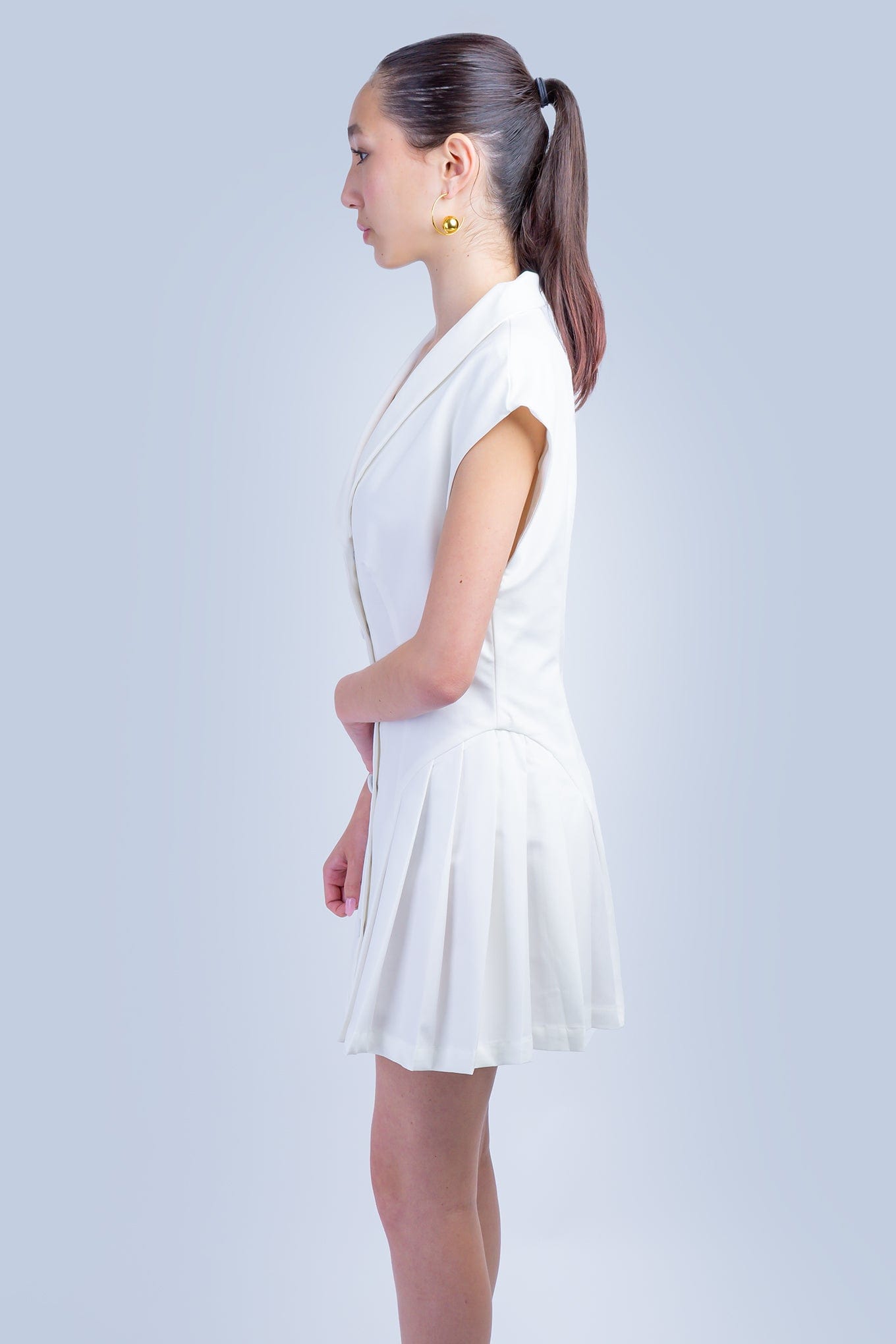 DCD DRESSES White Side Pleated Blazer Dress