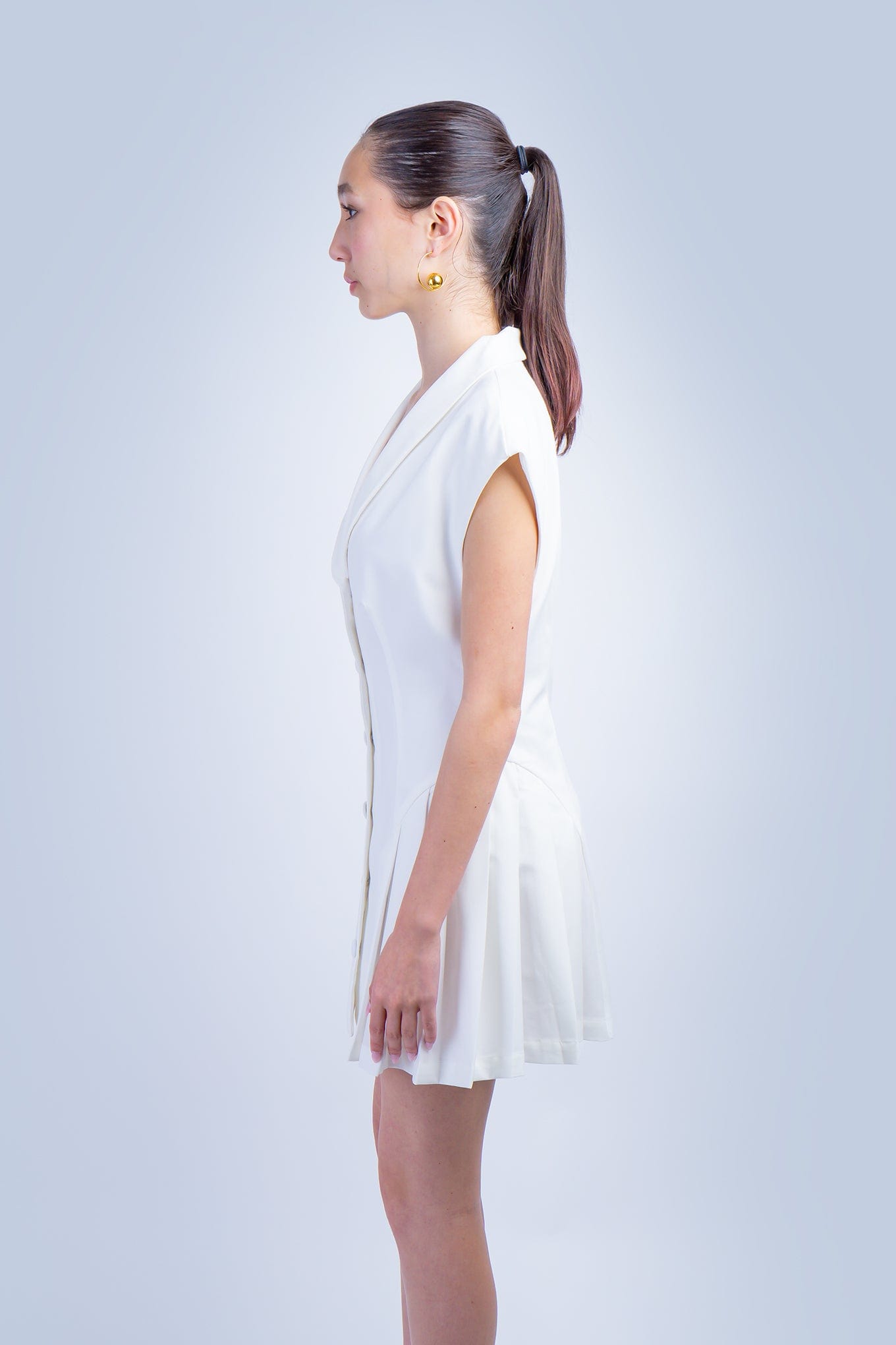 DCD DRESSES White Side Pleated Blazer Dress