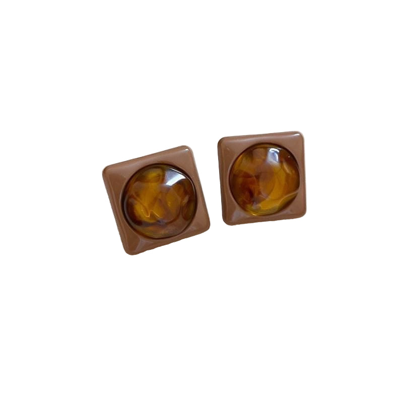 Private Label EARRINGS 54# Brown-Square Acrylic Round Earrings