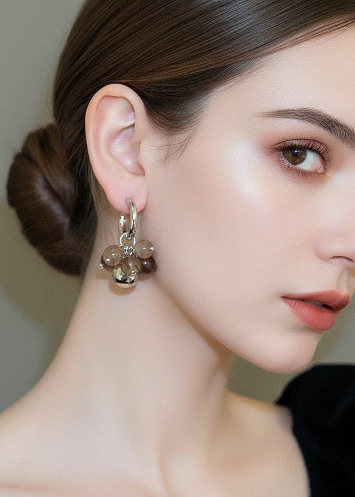 Private Label EARRINGS 56# Silver-Coffee Acrylic Beaded Hoop Earrings