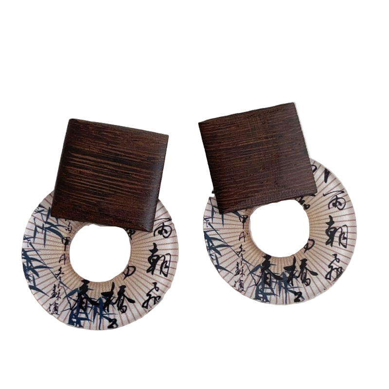 Private Label EARRINGS Beige Wood And Acrylic Earrings Acrylic And Wooden Round Earrings