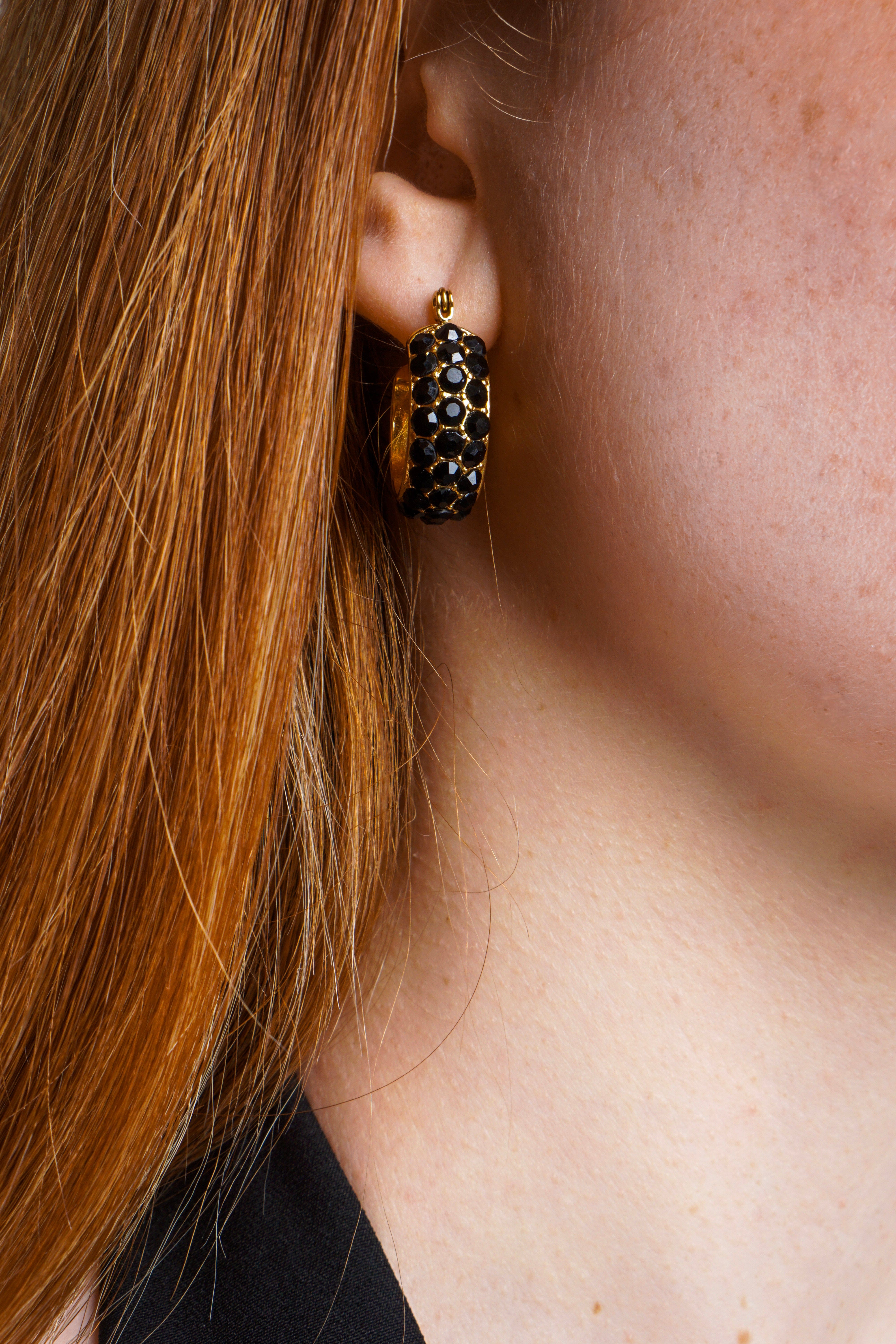 Private Label EARRINGS Black Rhinestone Gold Earrings