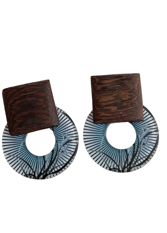 Private Label EARRINGS Blue Wooden Acrylic Earrings Acrylic And Wooden Round Earrings