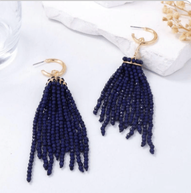 Private Label EARRINGS Dark Blue Resin Beaded Hoop Earrings
