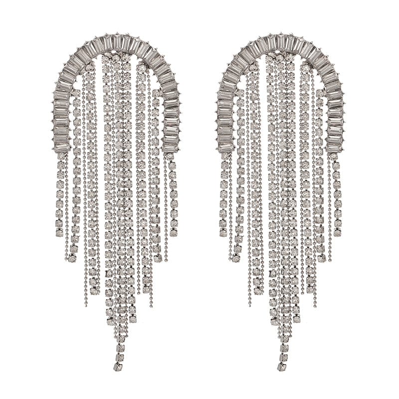 DCD EARRINGS Fashion Silver Alloy Diamond Geometric Tassel Earrings