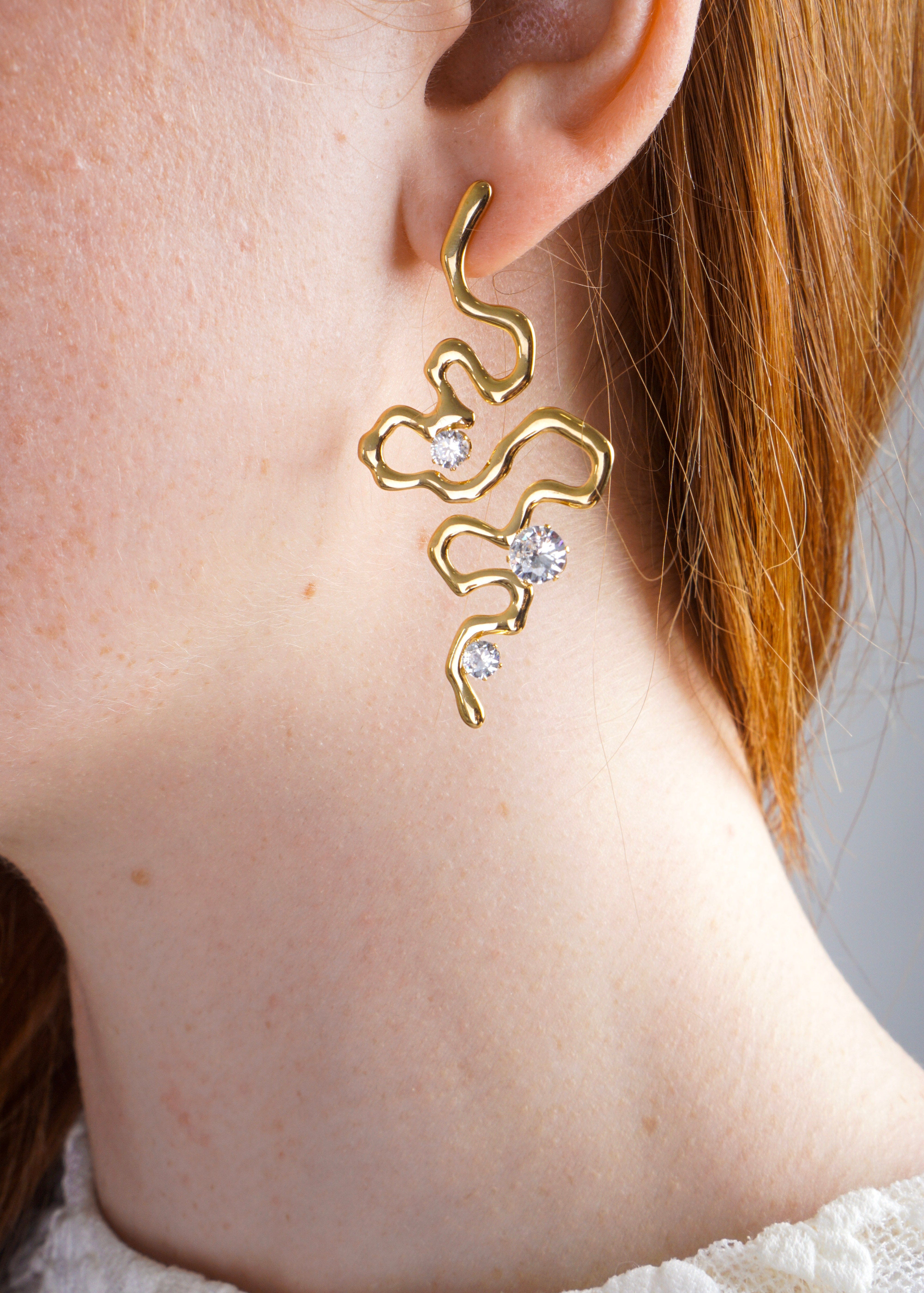 Private Label EARRINGS Gold Stainless Steel Irregular Shaped Earrings With Diamonds