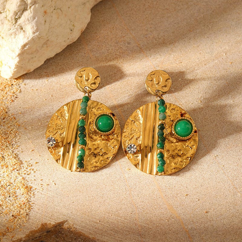 DCD EARRINGS Hammered Round Diamond/natural Stone Earrings Titanium Steel Hammered Round Diamond Earrings