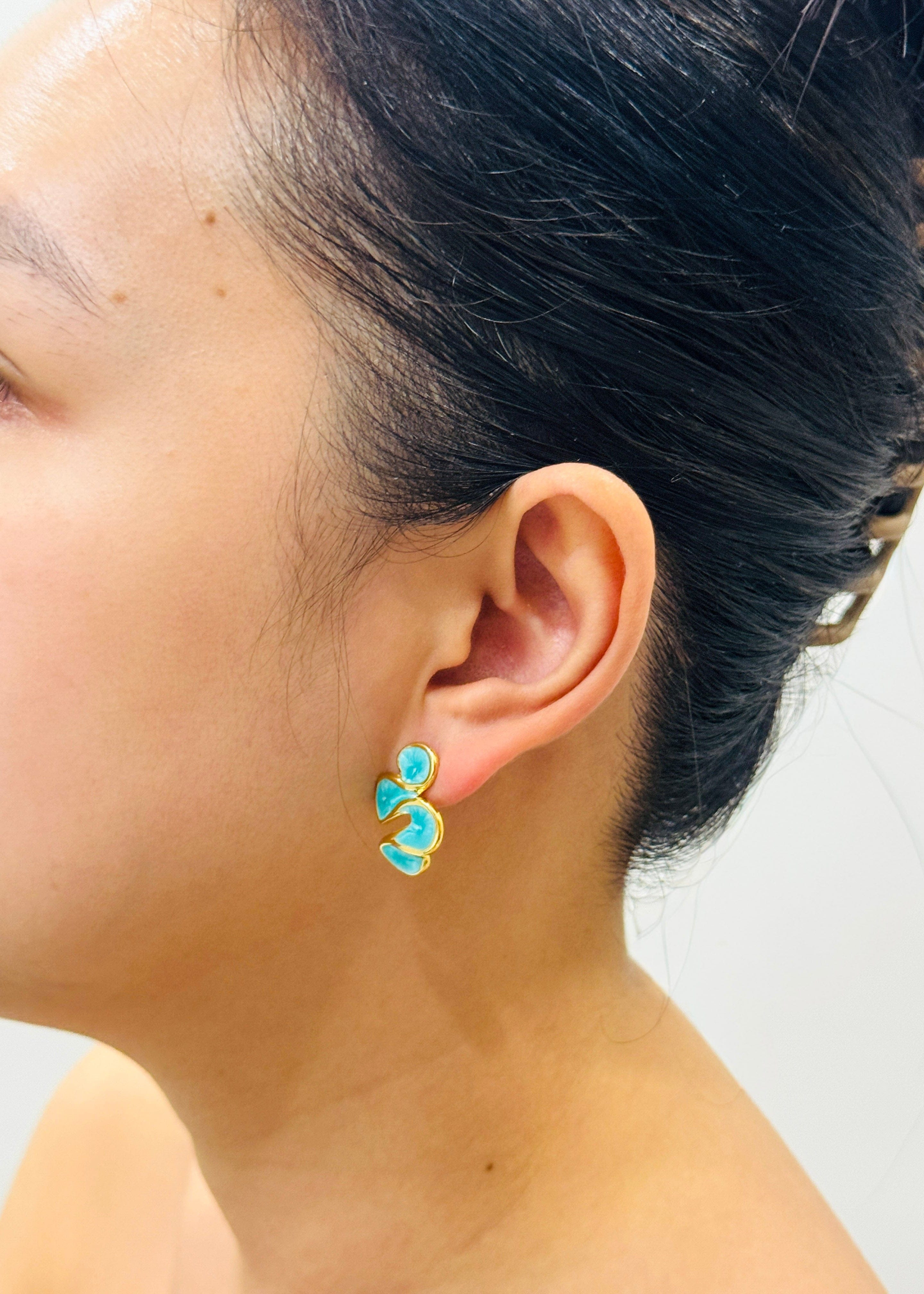 Private Label EARRINGS Turquoise Gold Curly Earring