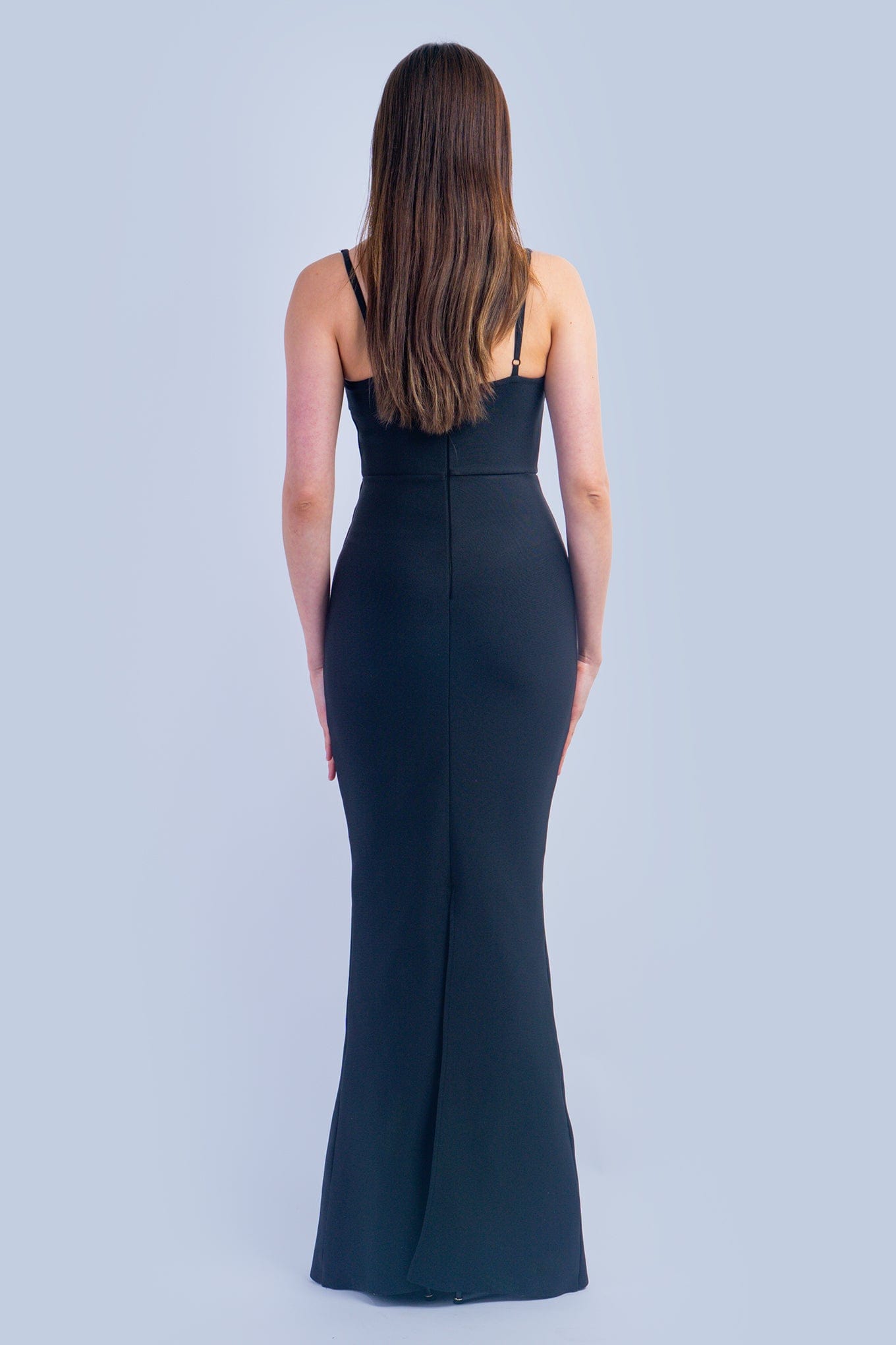 DCD GOWNS Black Rhinestone Keyhole Trim Fitted Gown