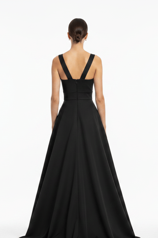 Chloe Dao GOWNS Black V Neck Front Slit Soraya Gown