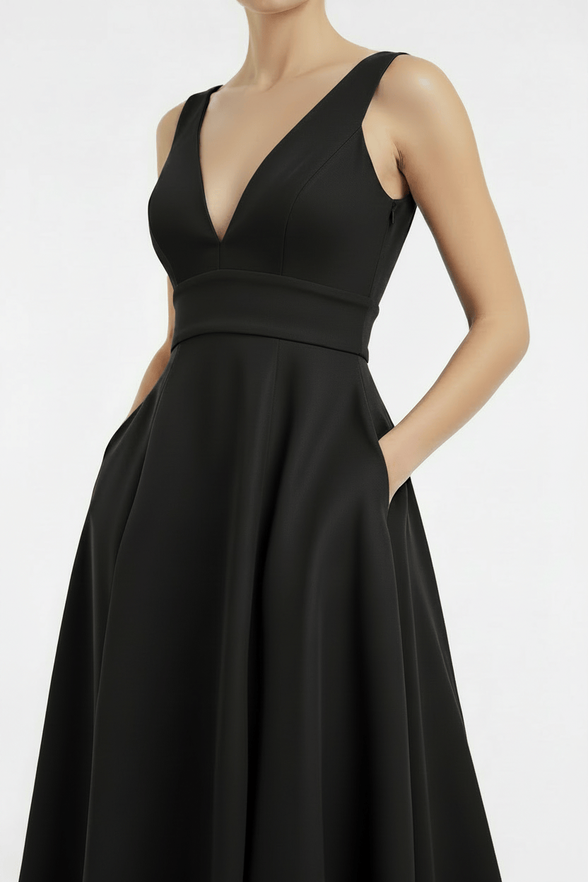 Chloe Dao GOWNS Black V Neck Front Slit Soraya Gown