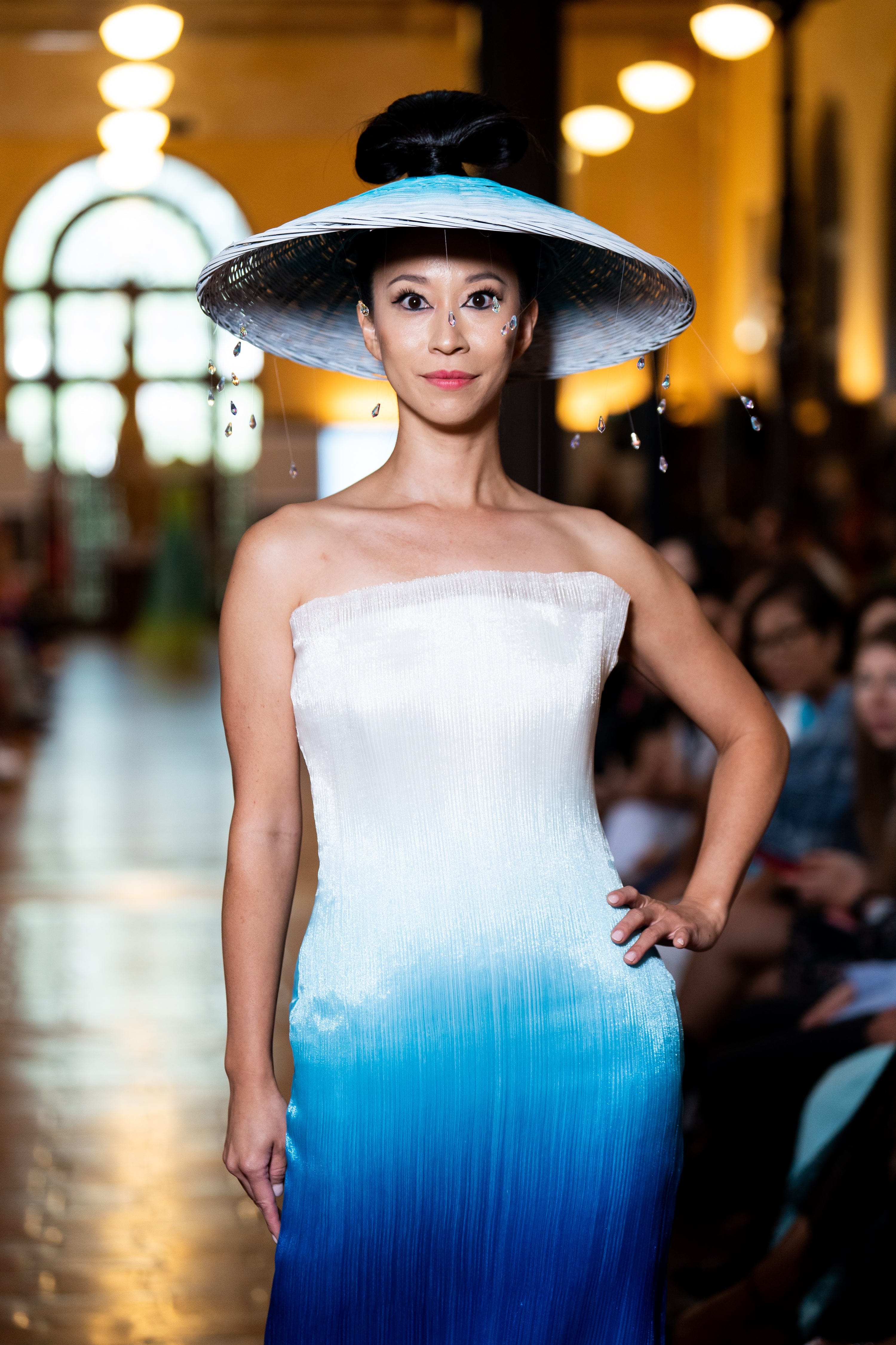 CD-Archive GOWNS Blue Ombre Tulle Sheer Strapless Fitted Gown