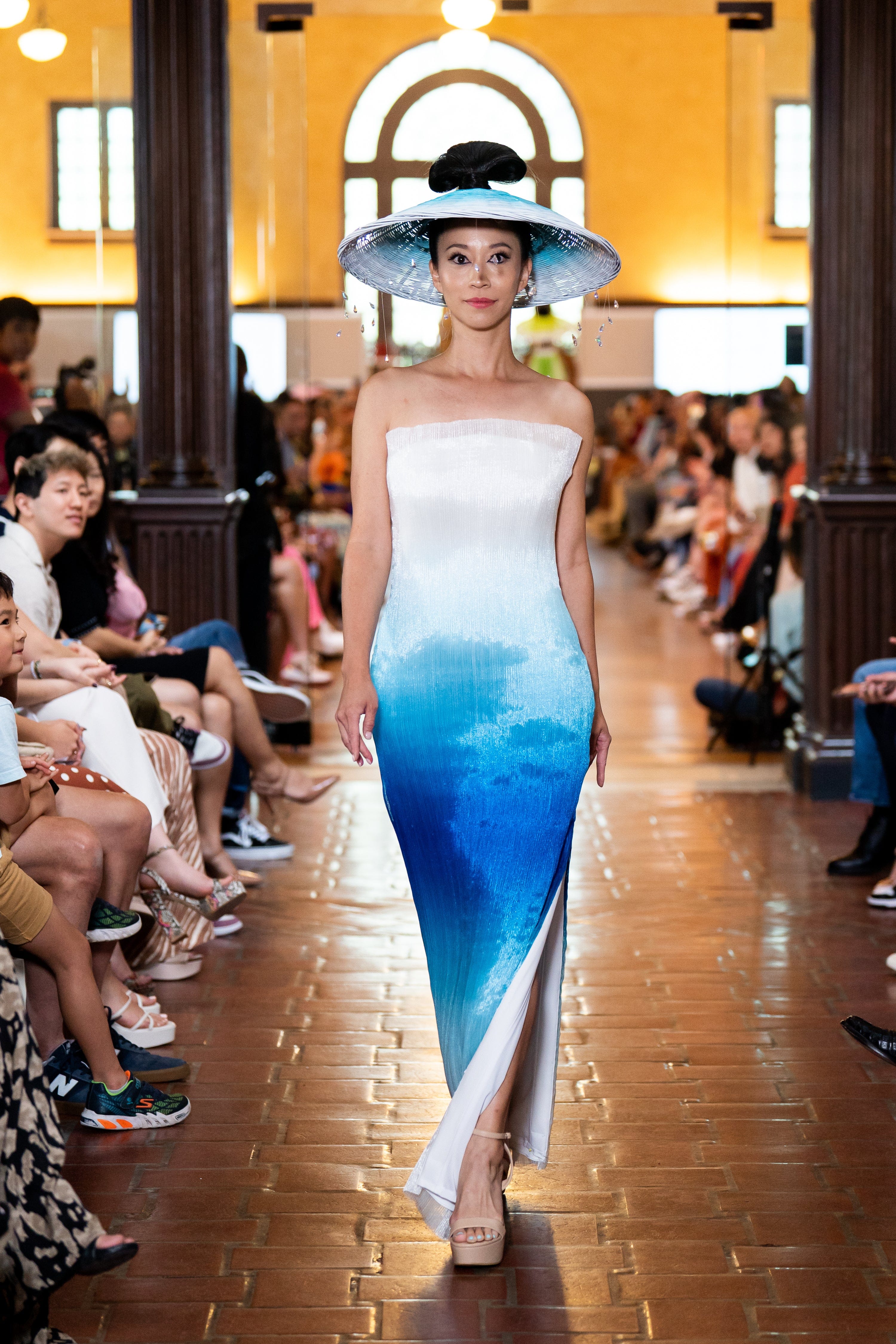 CD-Archive GOWNS Blue Ombre Tulle Sheer Strapless Fitted Gown