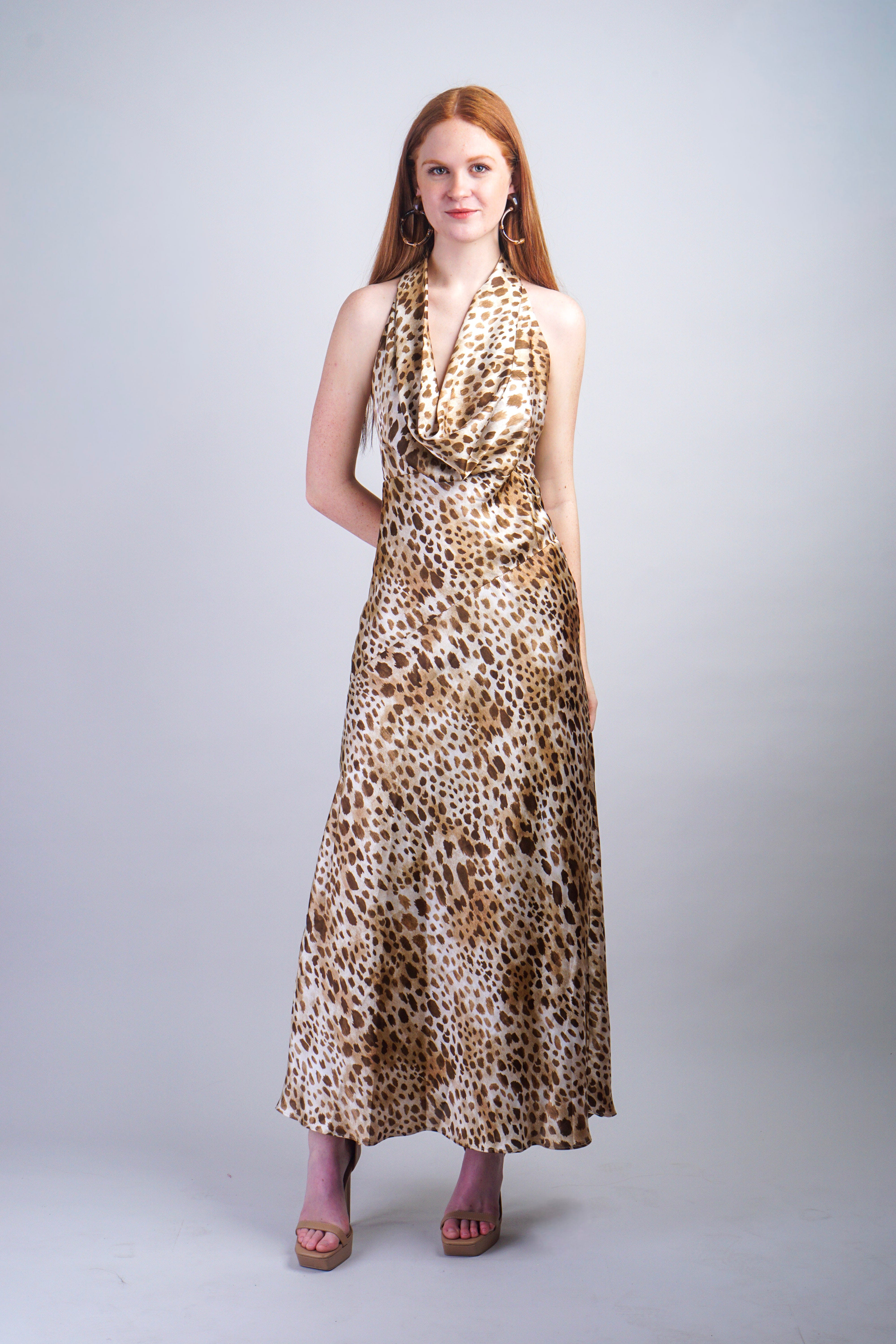 Private Label GOWNS Brown Cowl Halter Gown