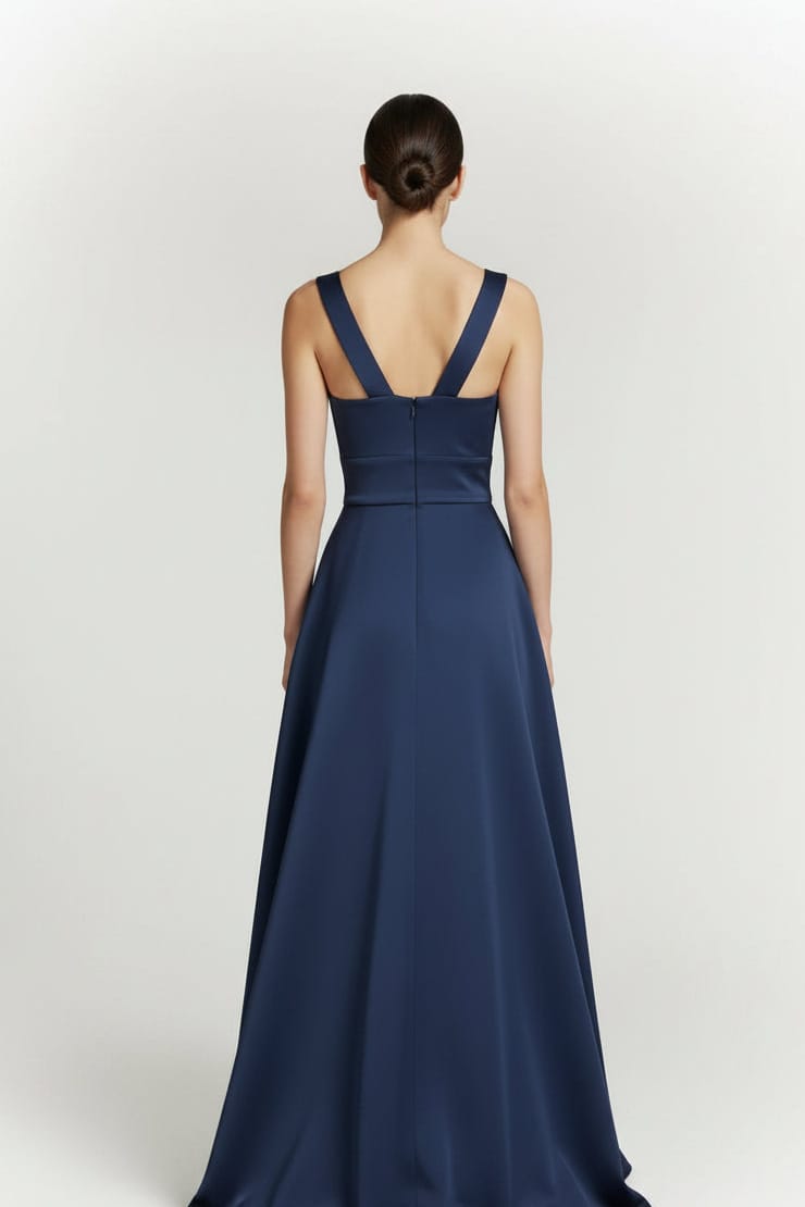Chloe Dao GOWNS Dark Blue V Neck Front Slit Soraya Gown