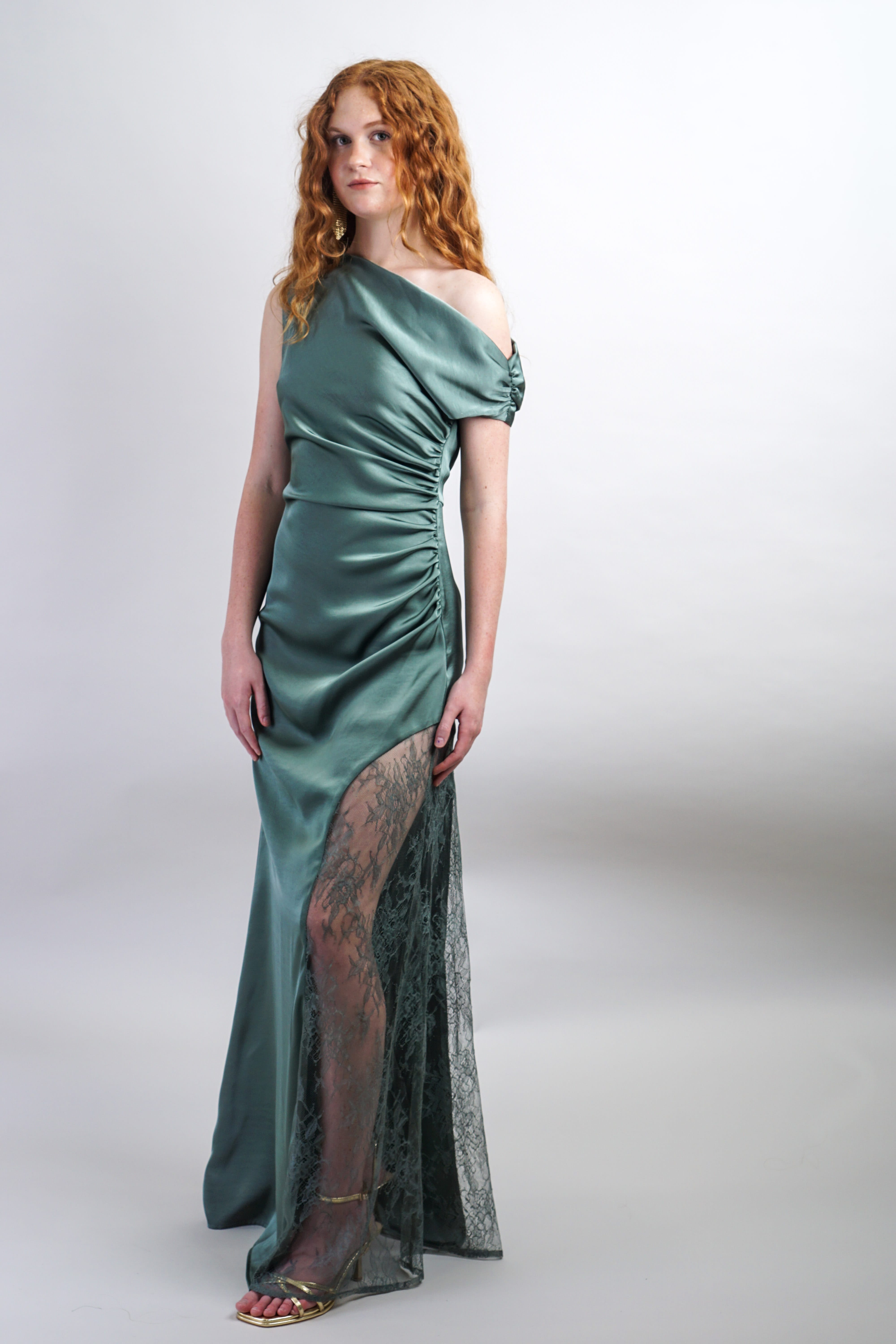 Private Label GOWNS Green Asymmetrical Lace Gown
