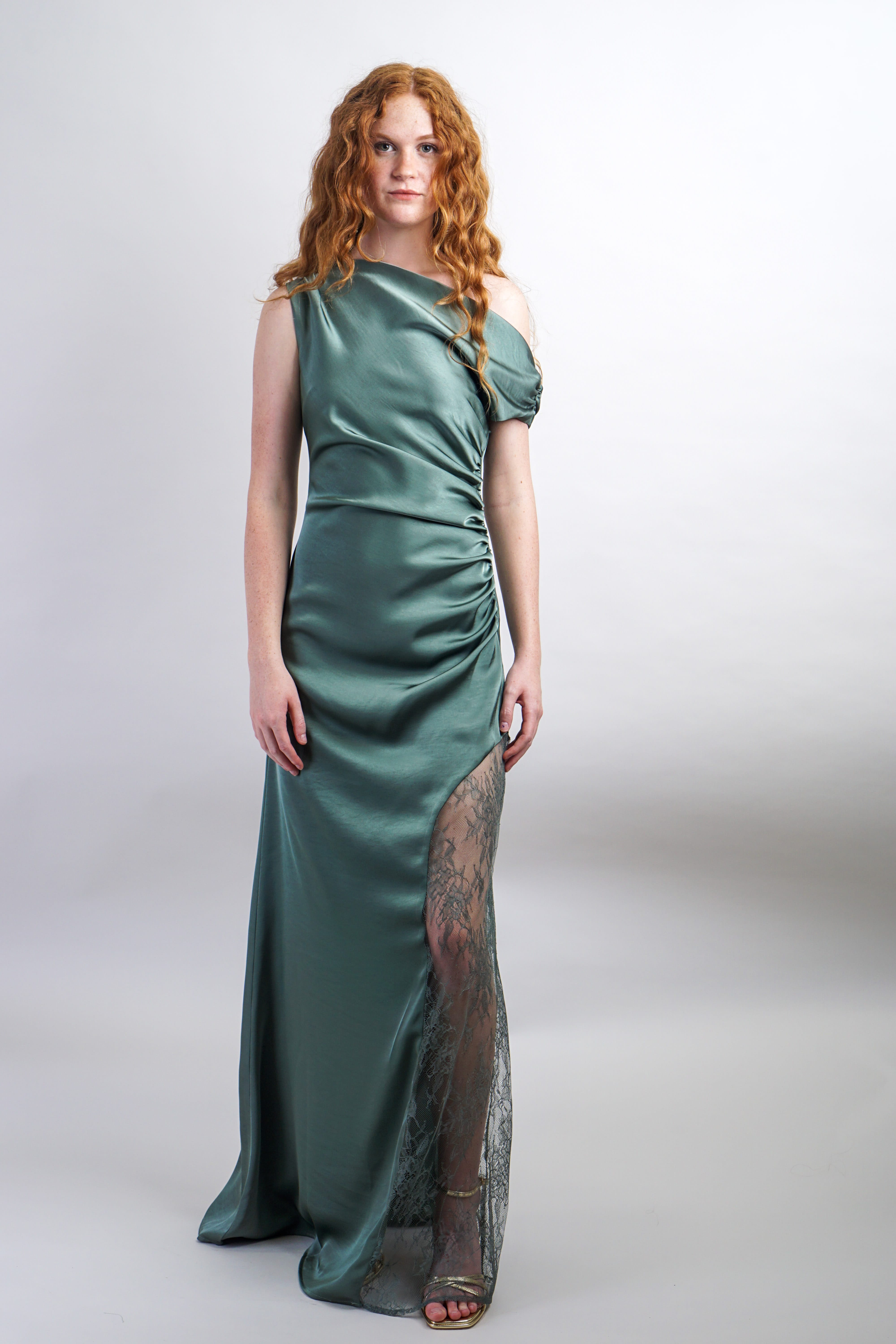 Private Label GOWNS Green Asymmetrical Lace Gown