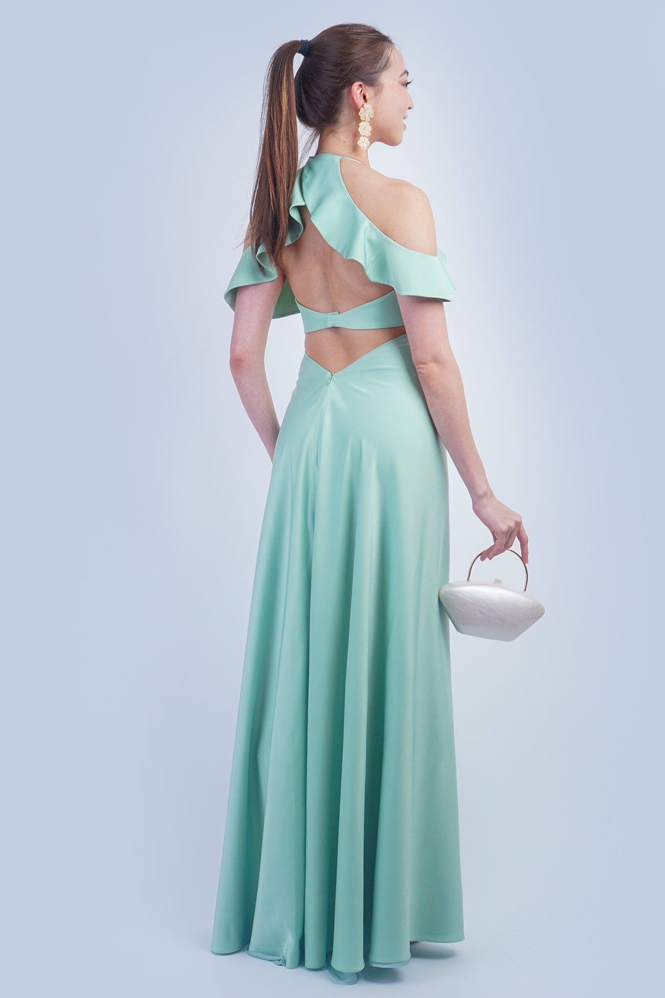 Chloe Dao GOWNS Light Green Off Shoulder Ruffle Kai Gown