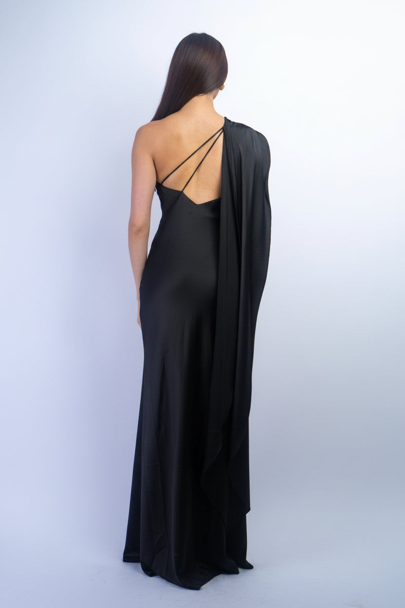 Private Label GOWNS Merlot One Shoulder Long Scarf Gown