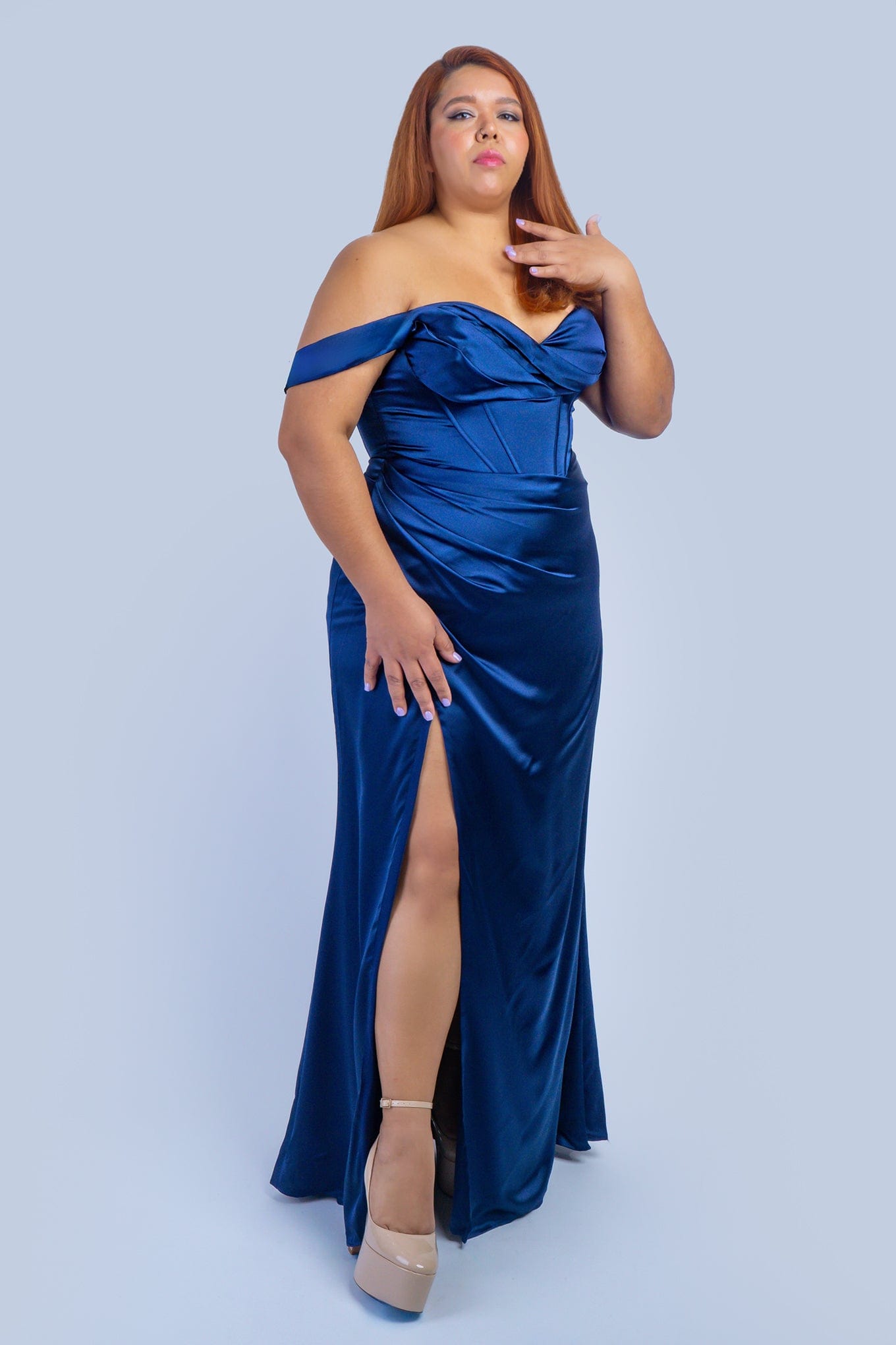 DCD GOWNS Navy One Shoulder Corset Gown