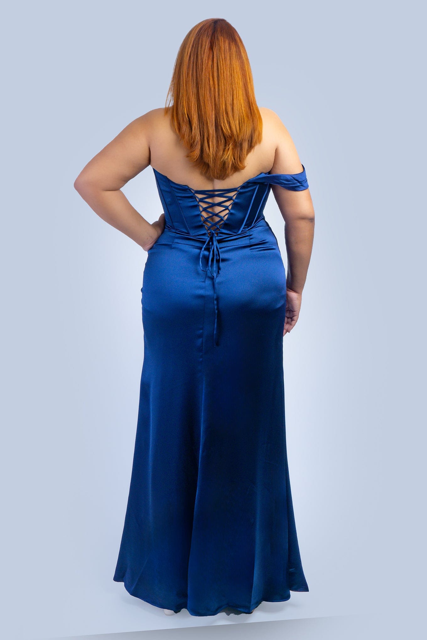 DCD GOWNS Navy One Shoulder Corset Gown