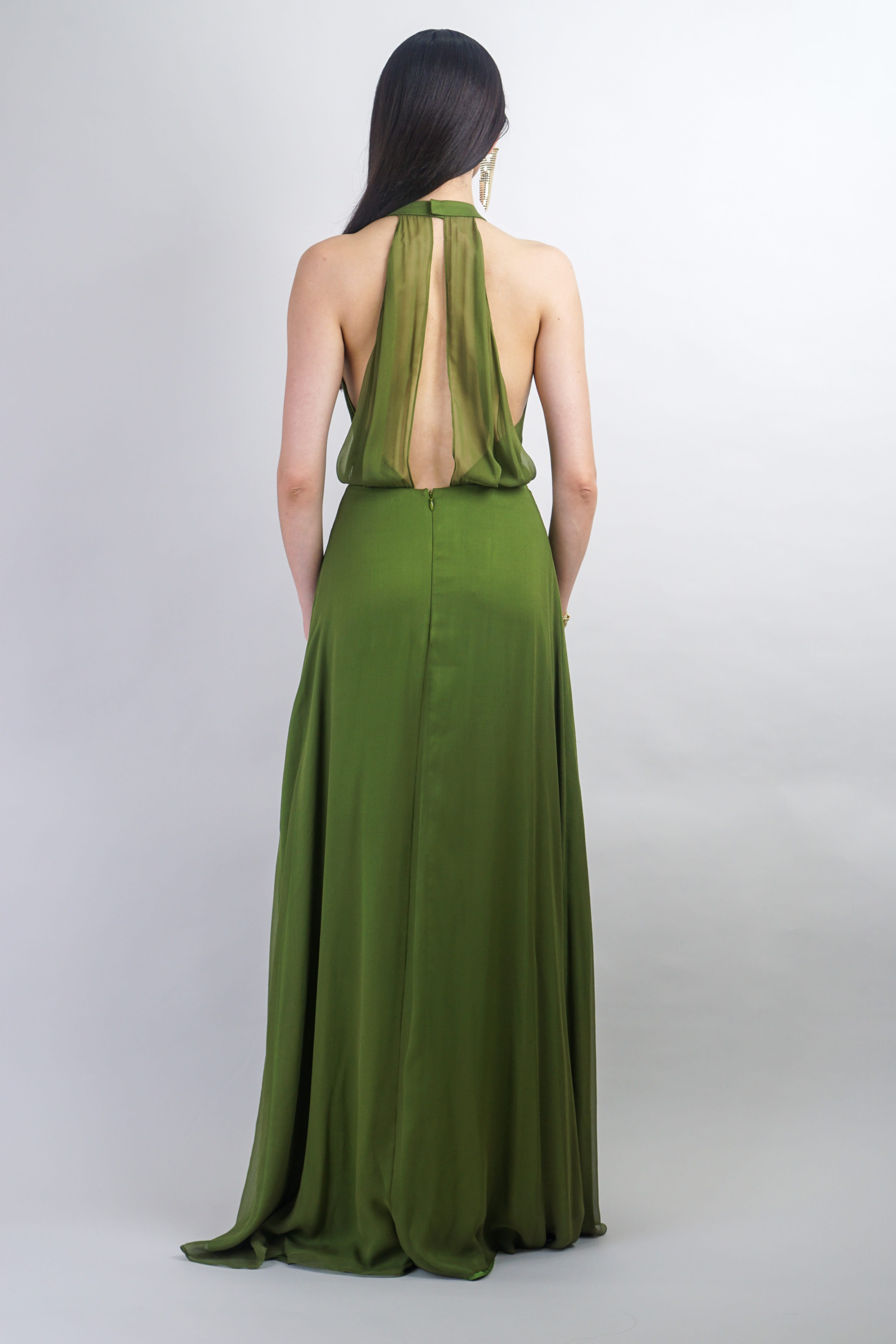 Chloe Dao GOWNS Olive Green Silk Chiffon Harlow Gown