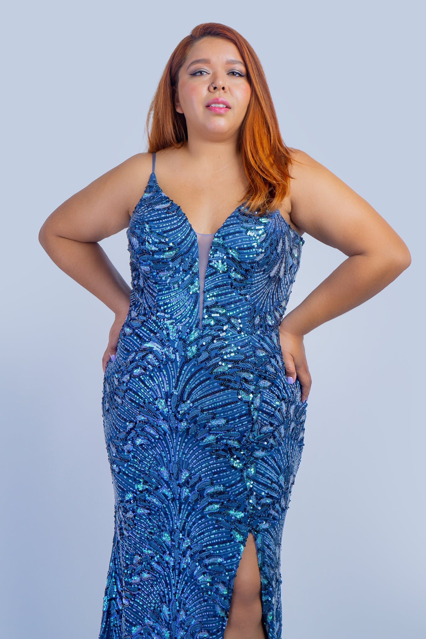 DCD GOWNS Plus Aqua Blue Sequin Gown