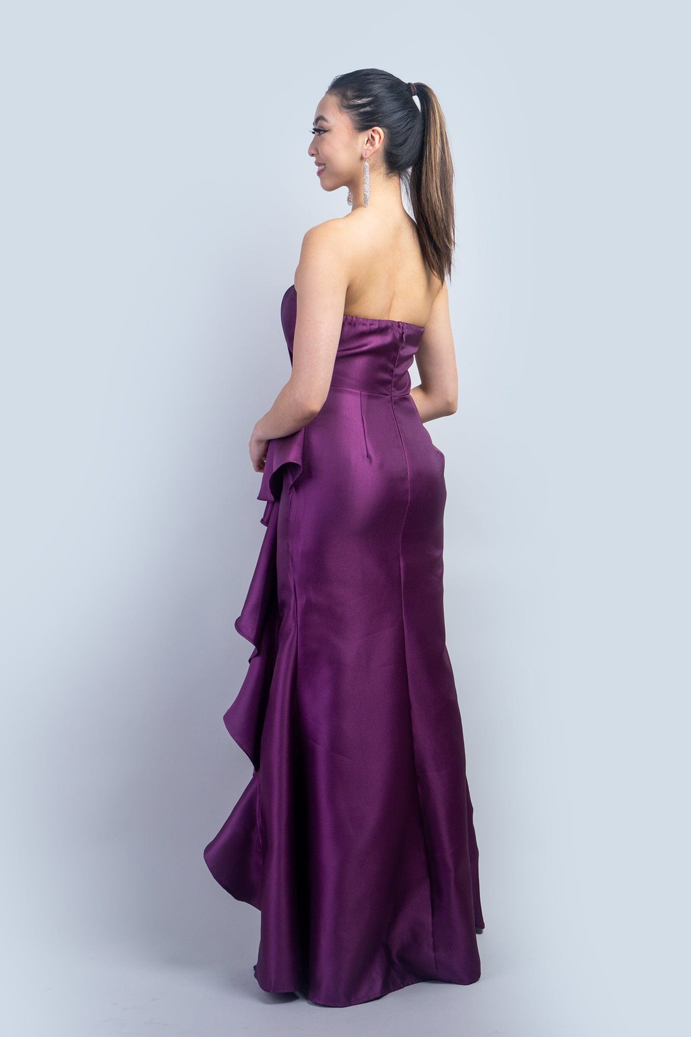 DCD GOWNS Purple Big Side Ruffle Gown