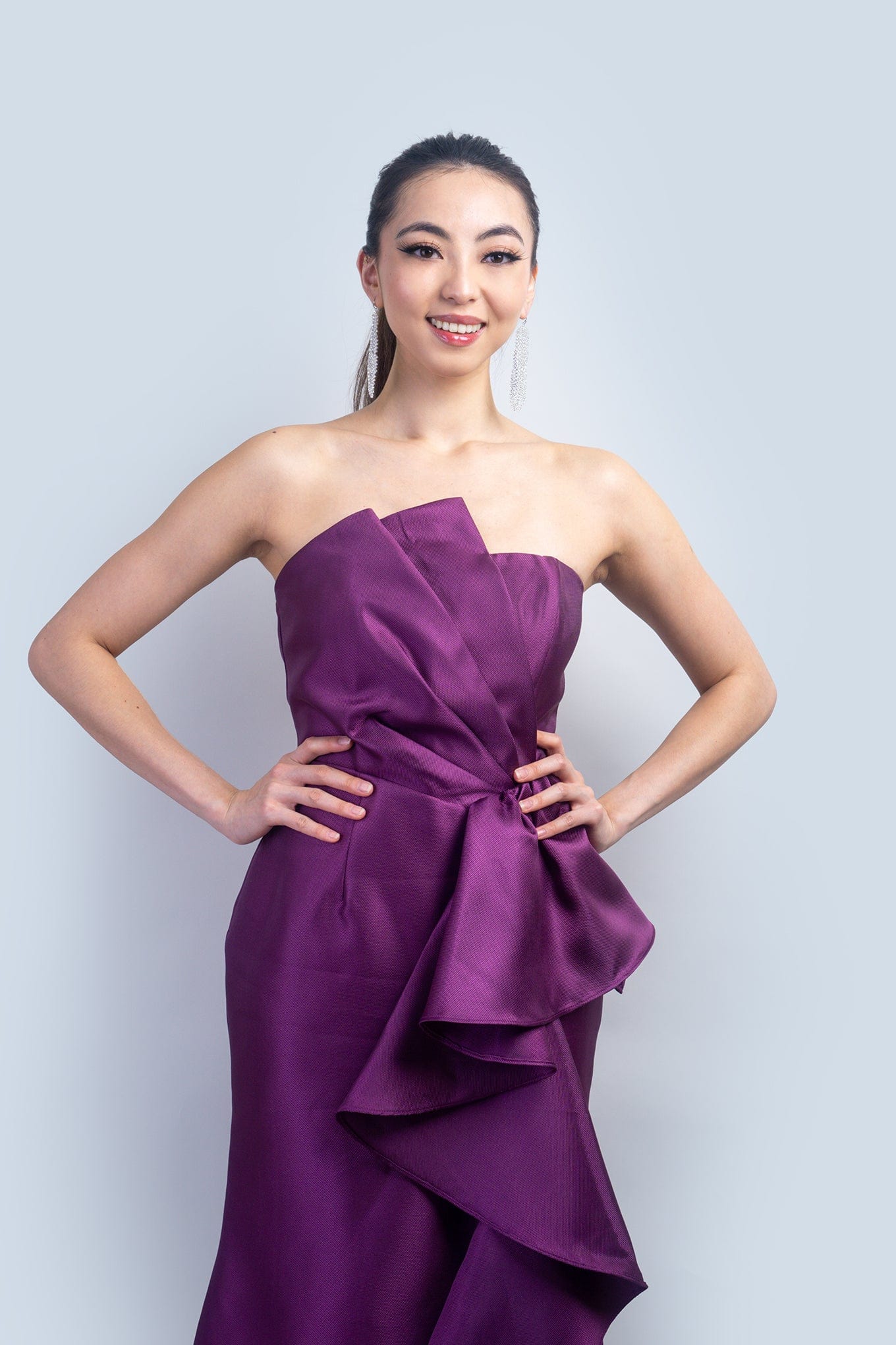 DCD GOWNS Purple Big Side Ruffle Gown