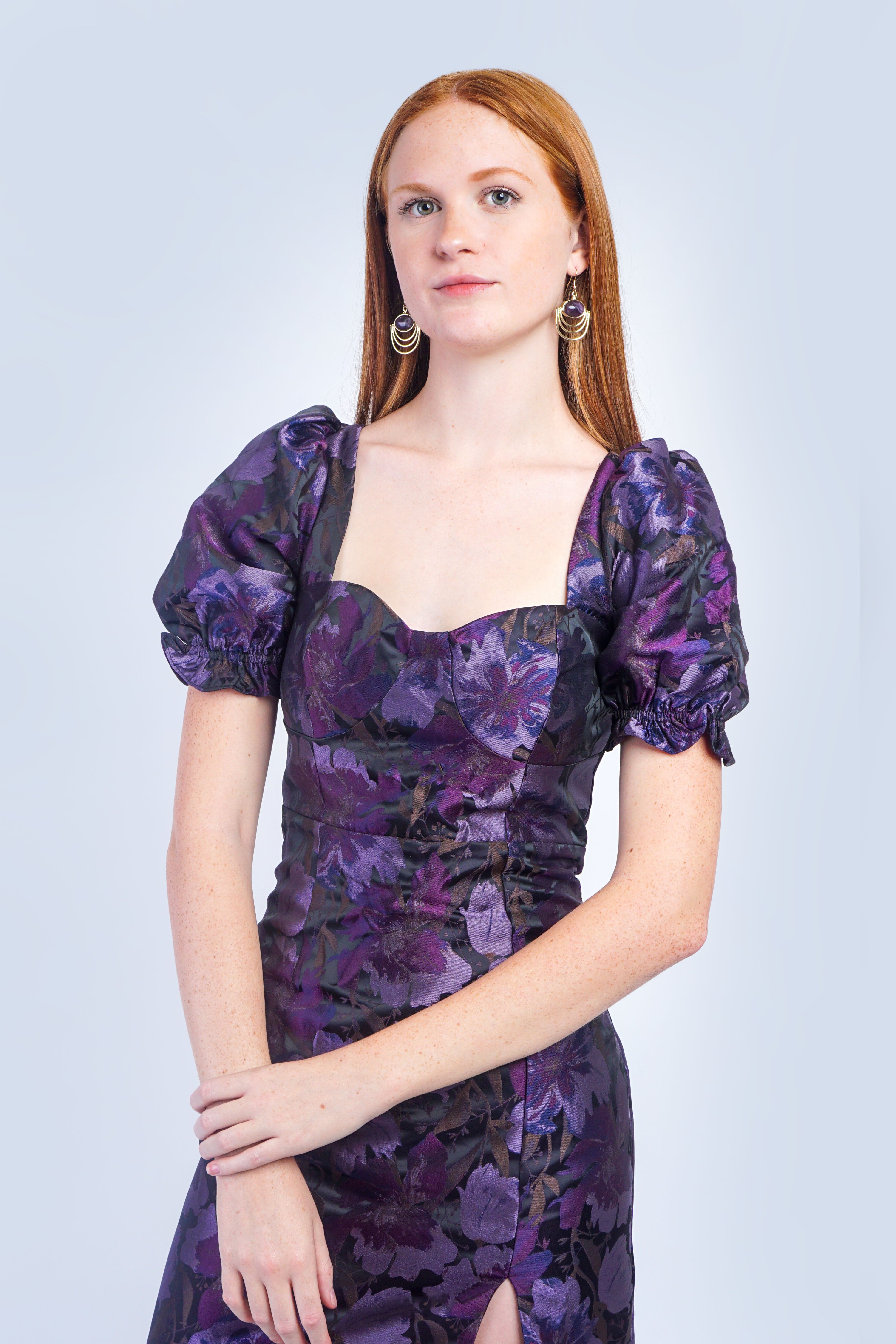 Private Label GOWNS Purple Floral Trumpet Gown