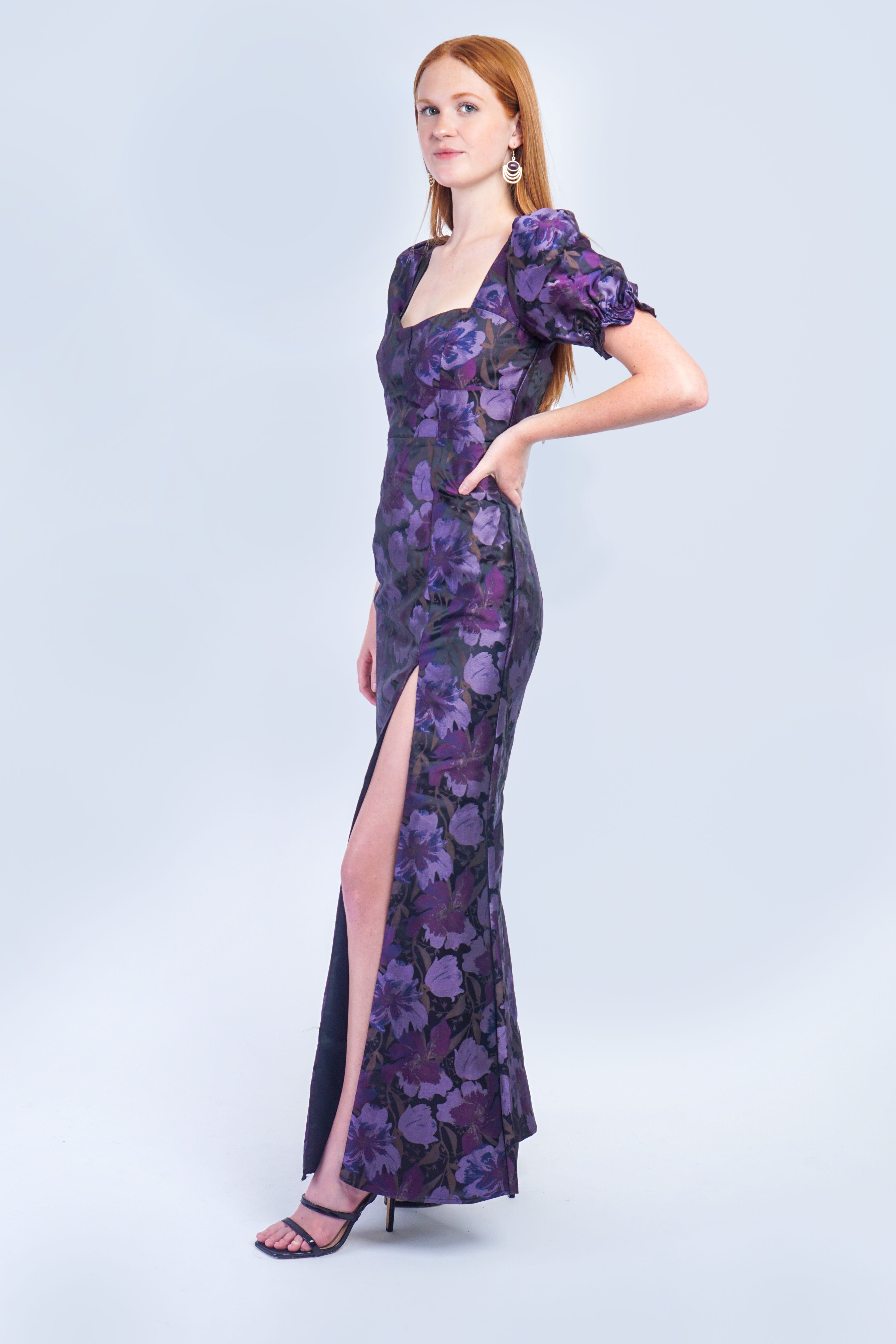 Private Label GOWNS Purple Floral Trumpet Gown
