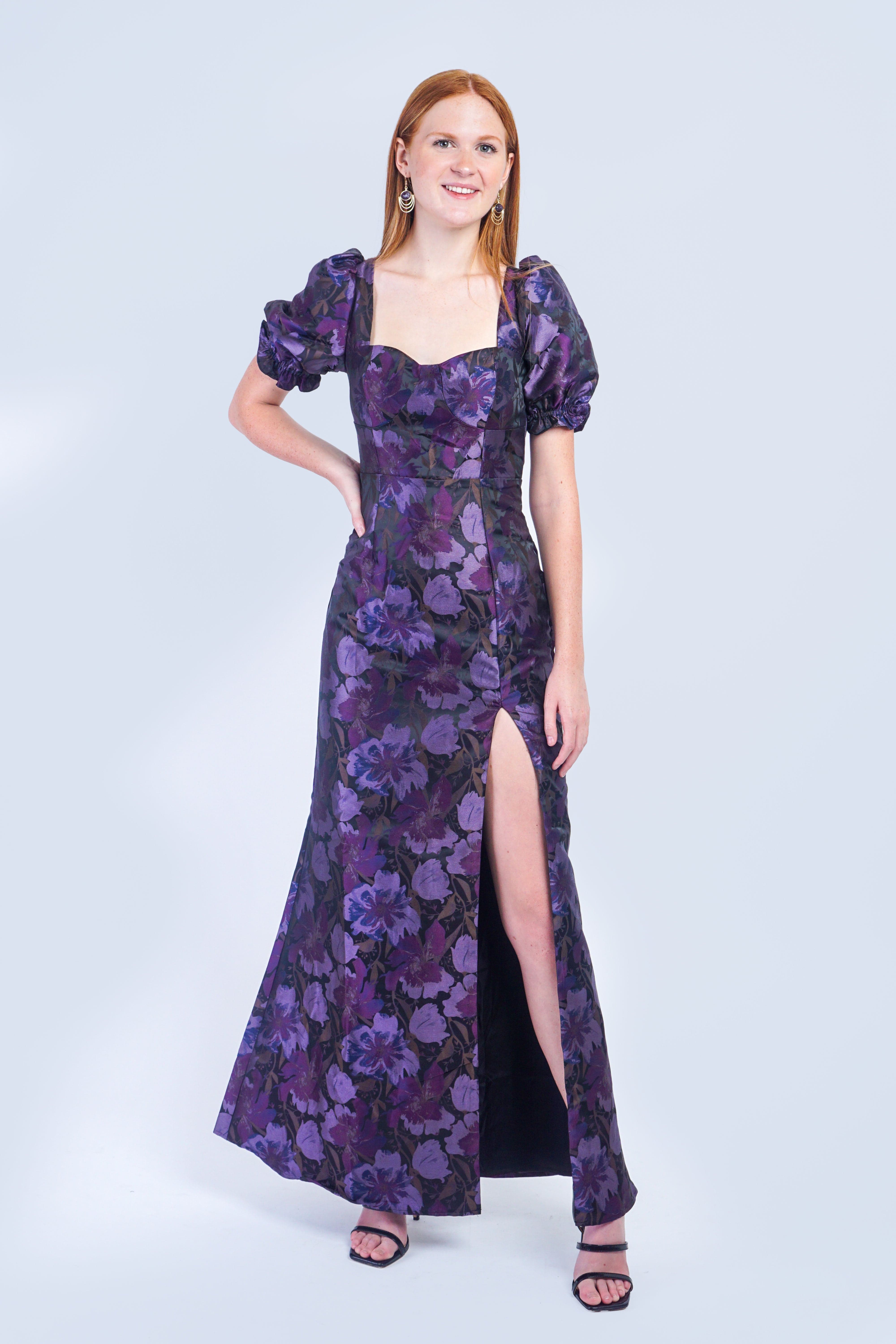 Private Label GOWNS Purple Floral Trumpet Gown