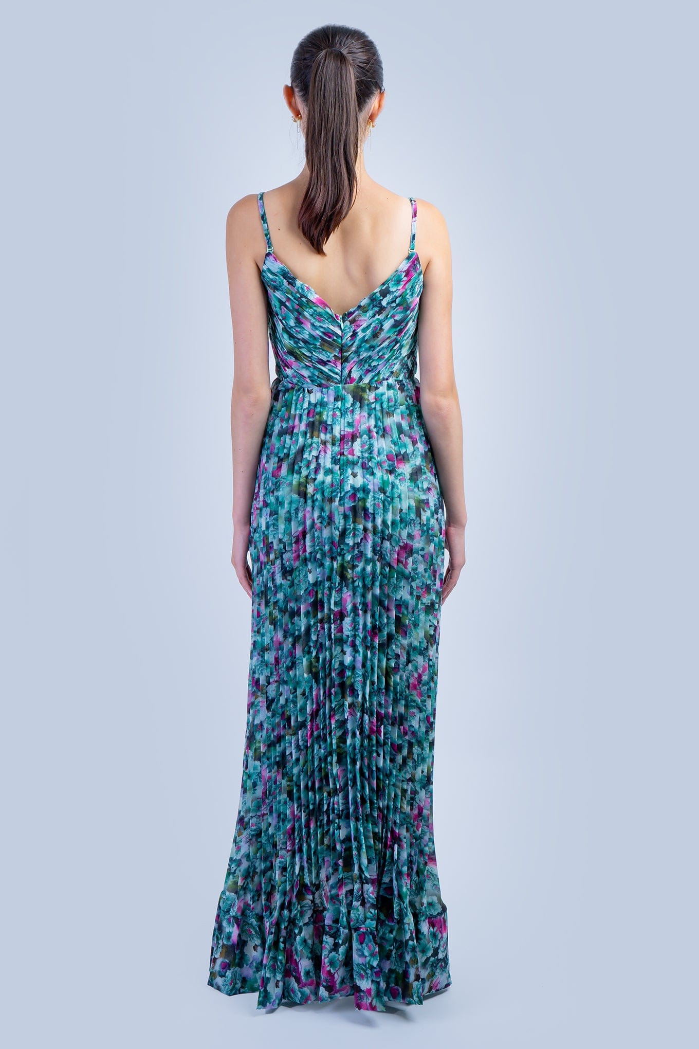 DCD GOWNS Teal Garden Pleated Strapless Gown