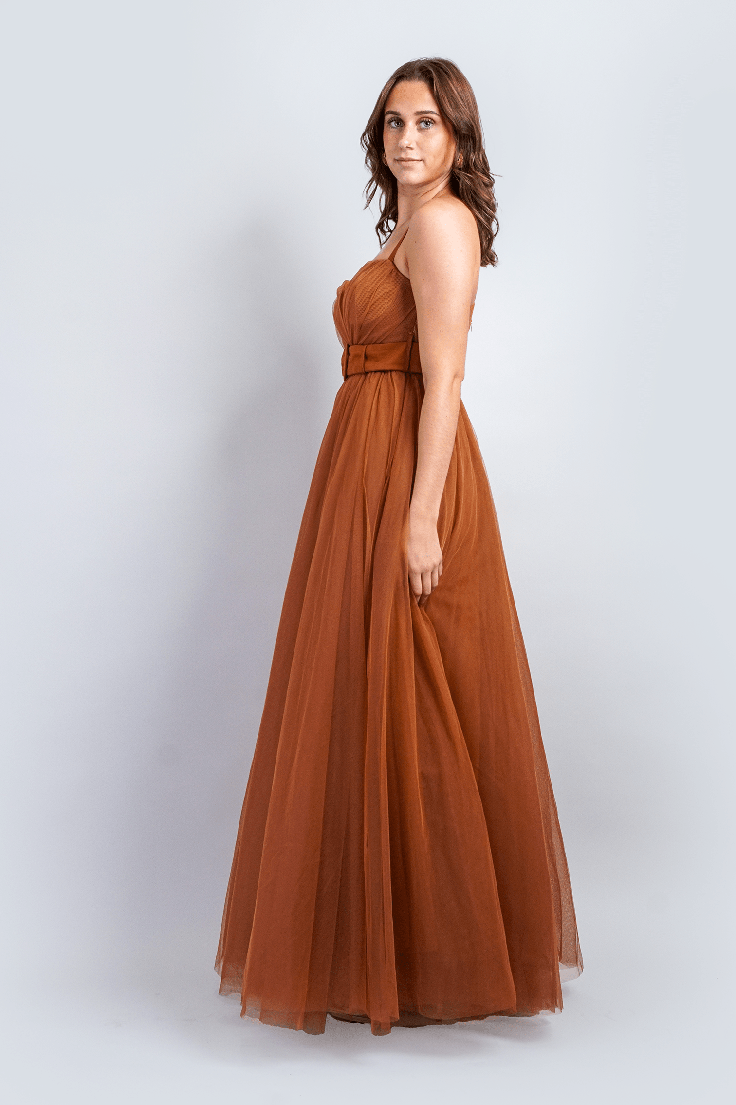 Chloe Dao GOWNS Toffee Tulle Sweetheart Strap Belted Gown