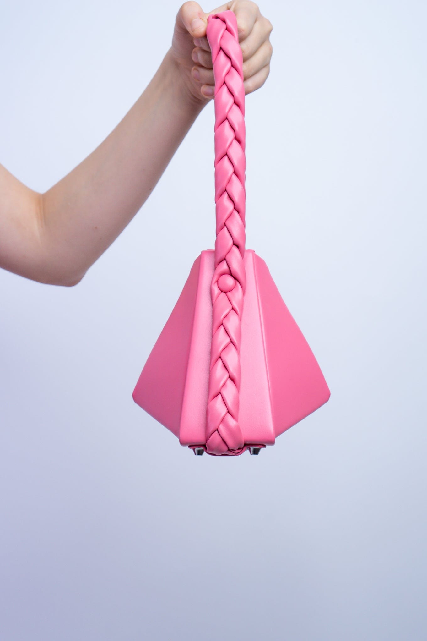 DCD HANDBAGS Pink Triangle Braided Strap Bucket Bag