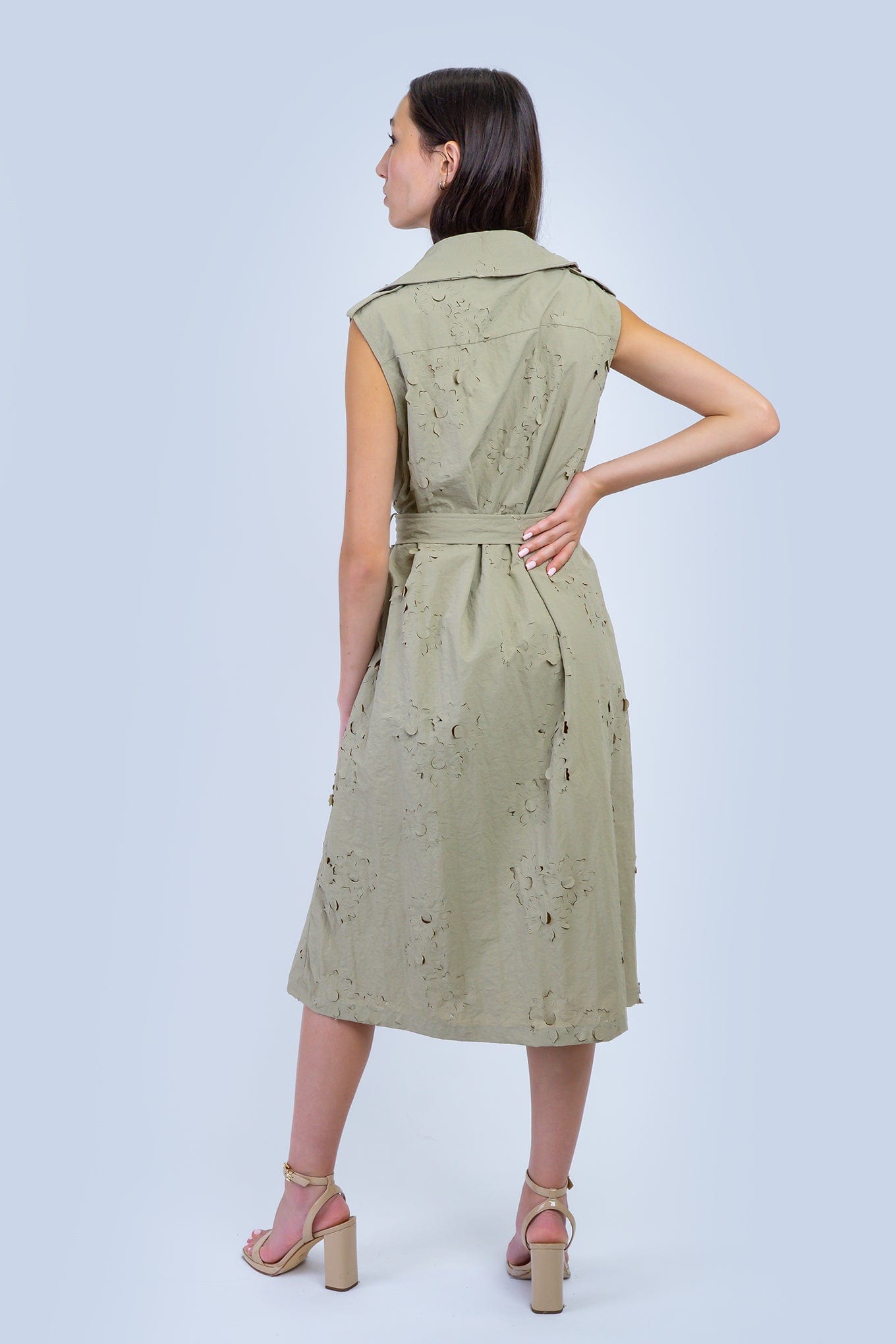 DCD JACKETS Khaki Laser Cut Trench Coat Dress