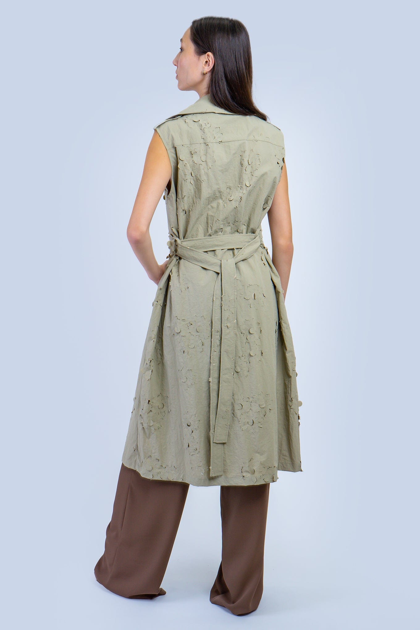 DCD JACKETS Khaki Laser Cut Trench Coat Dress