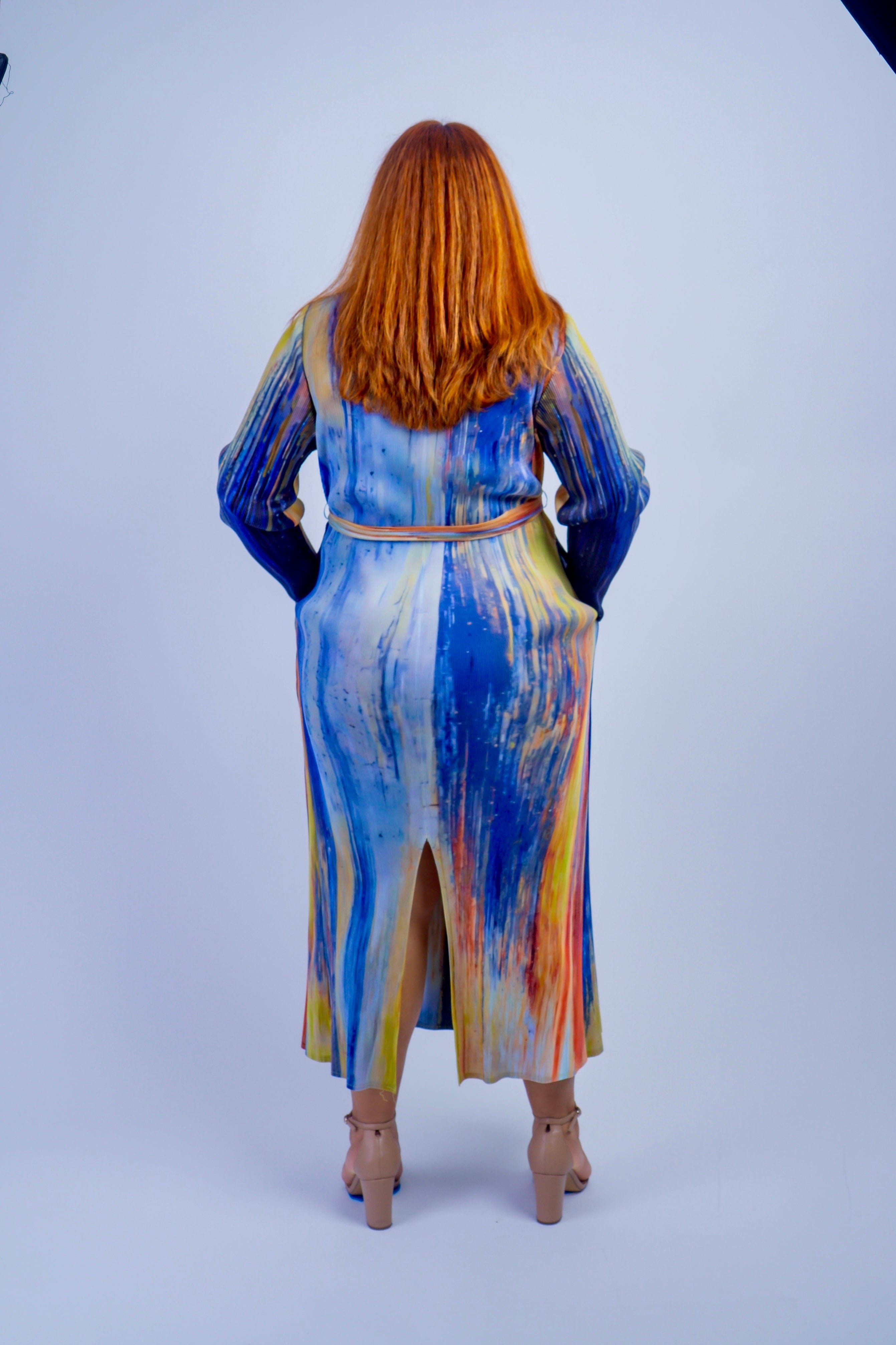 DCD JACKETS Multi Colors Pleated Collared Jacket Dress