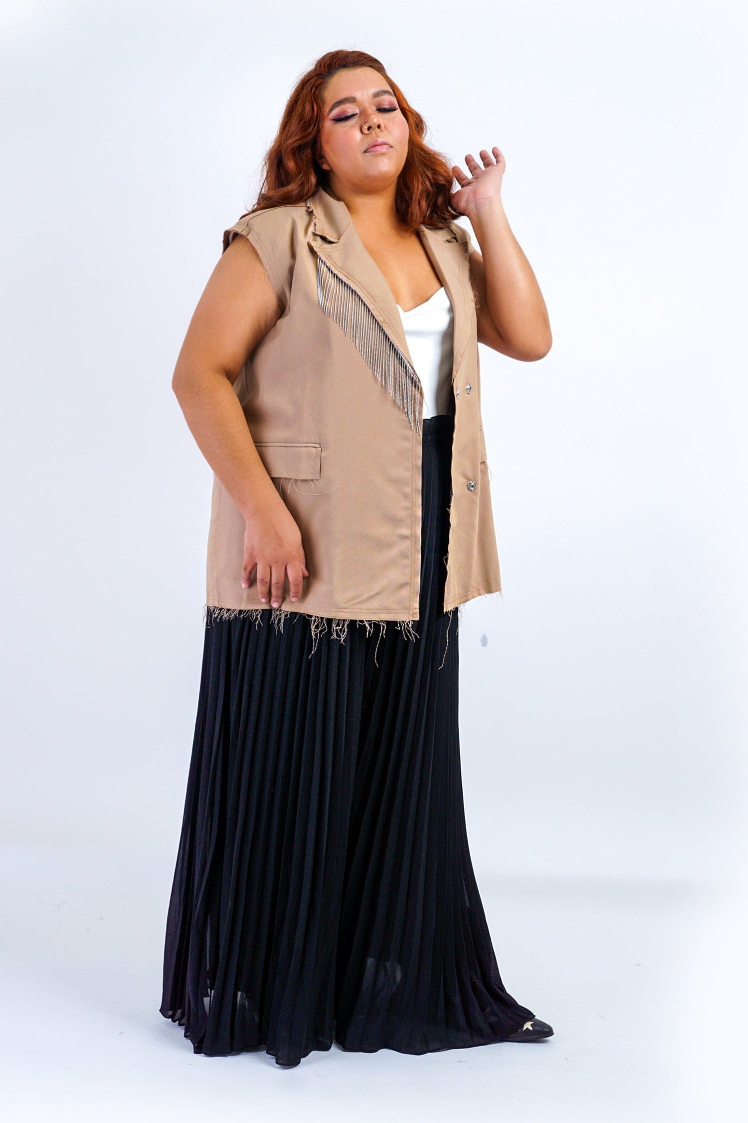 DCD JACKETS Taupe Tailor Metal Fringes Vest