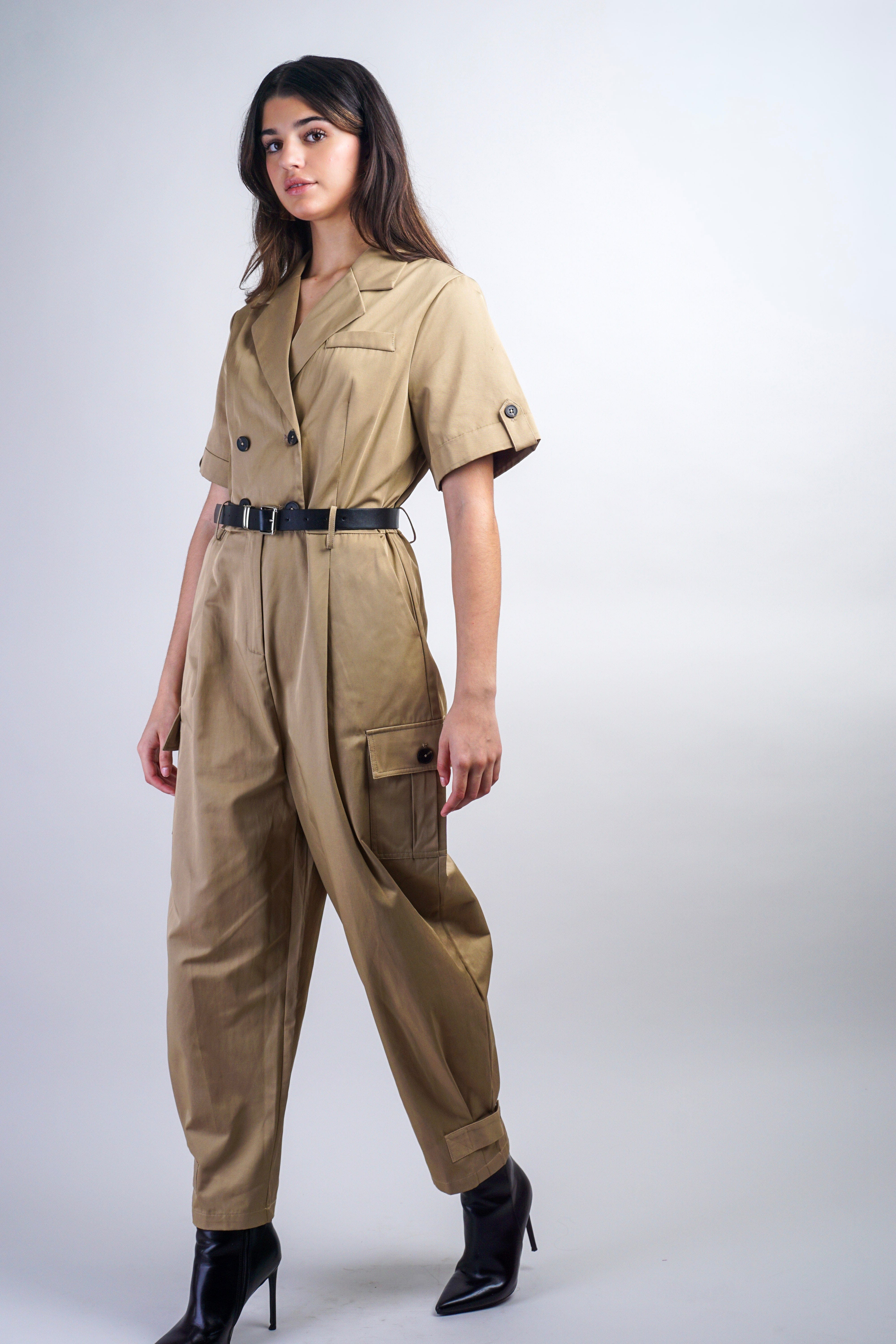 Private Label Jumpsuit Khaki Double Breast Jumpsuit
