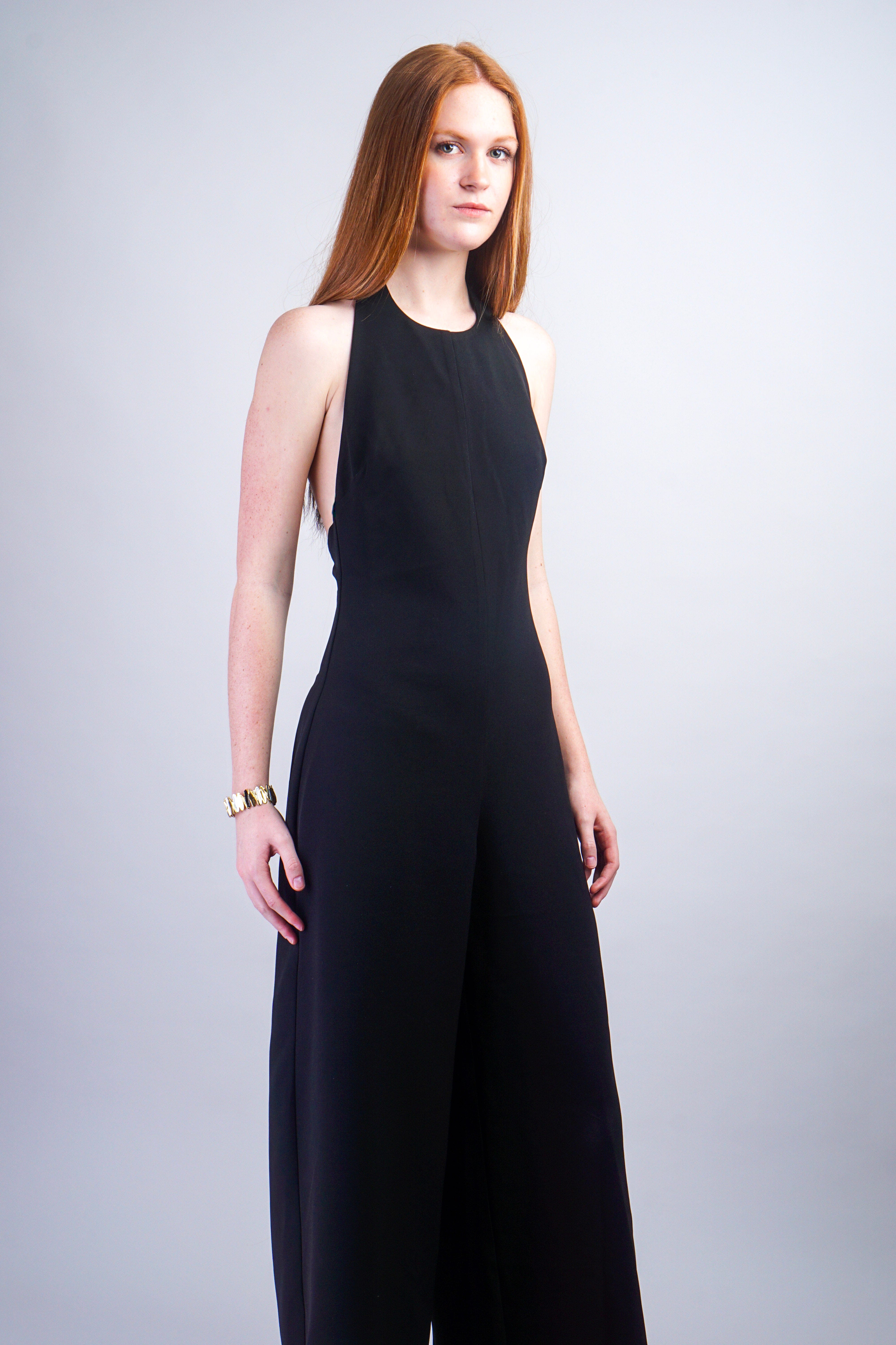 Private Label JUMPSUITS Black Halter Backless Jumpsuit