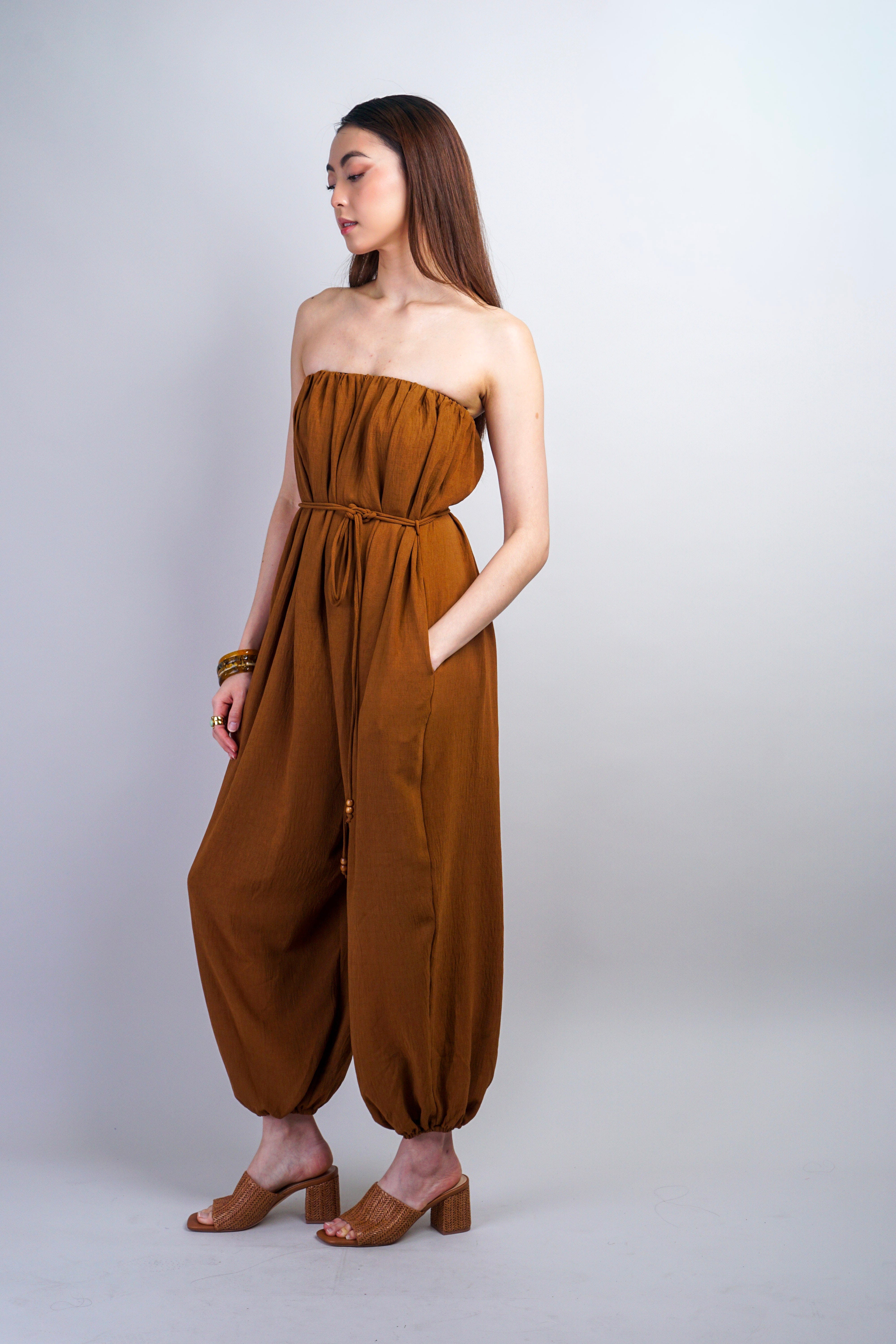 Private Label JUMPSUITS Sepia Tube Belted Jumpsuit