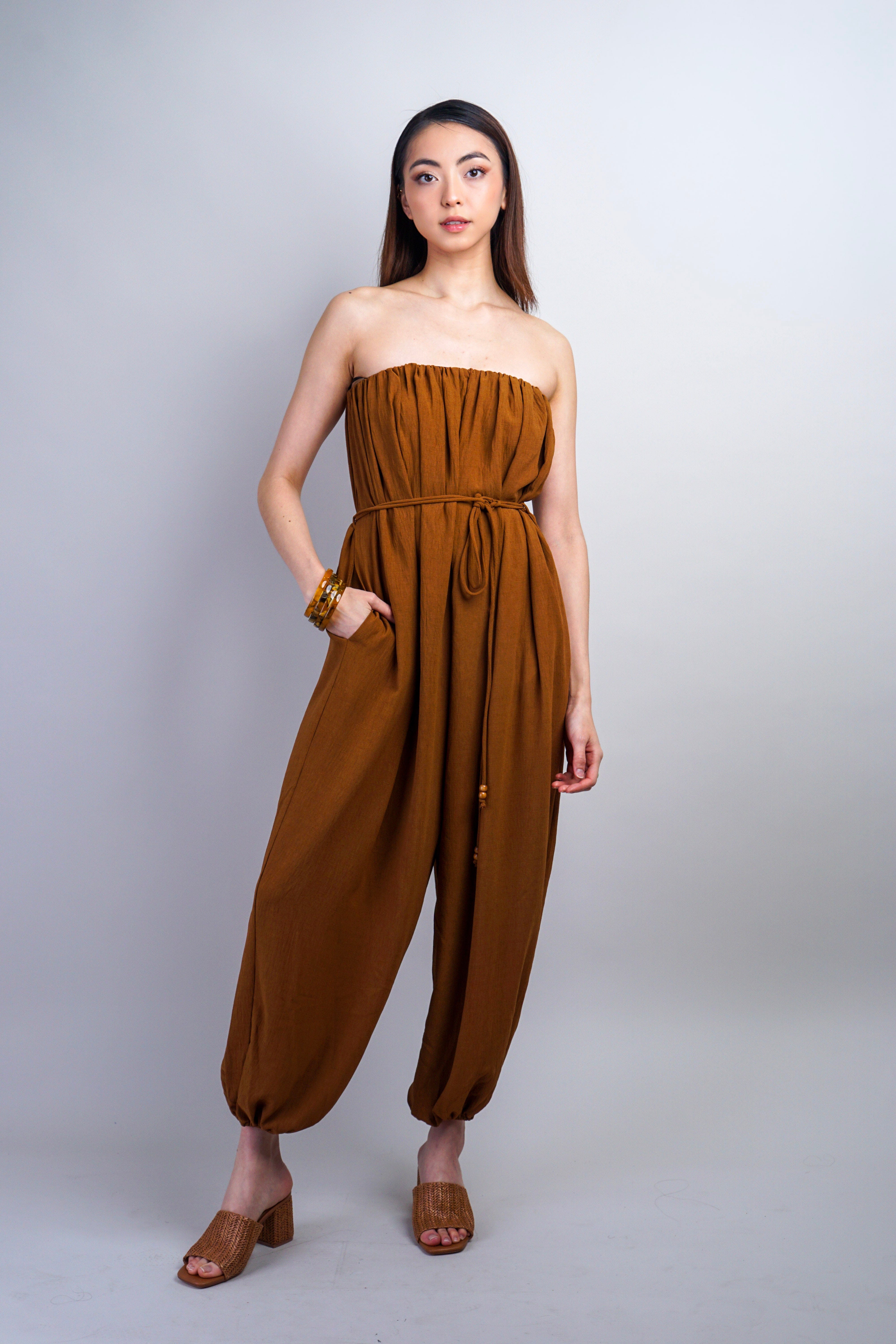 Private Label JUMPSUITS Sepia Tube Belted Jumpsuit